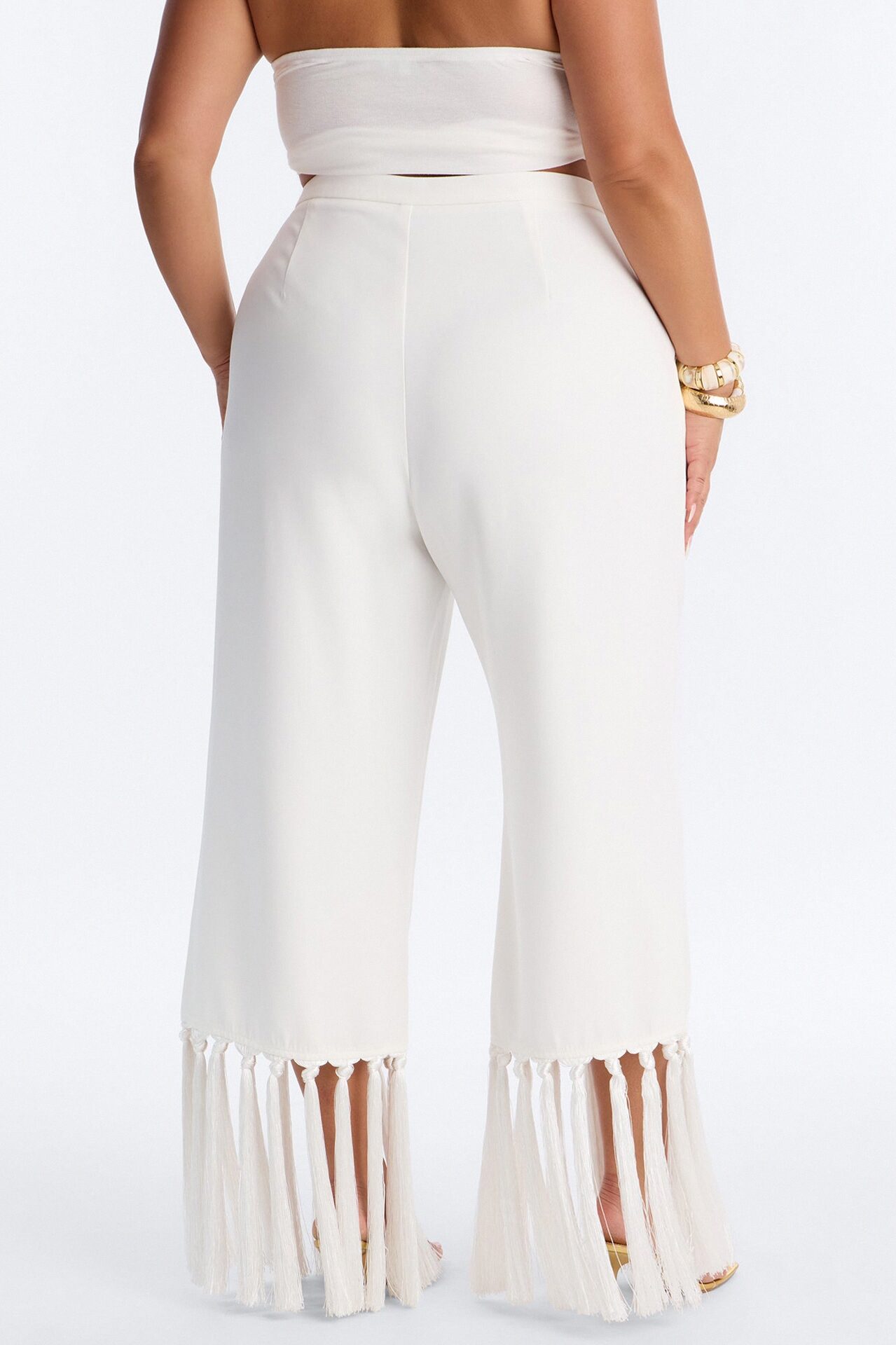 Samantha High Rise Wide Leg Tassel Fringe Trouser - Ivory