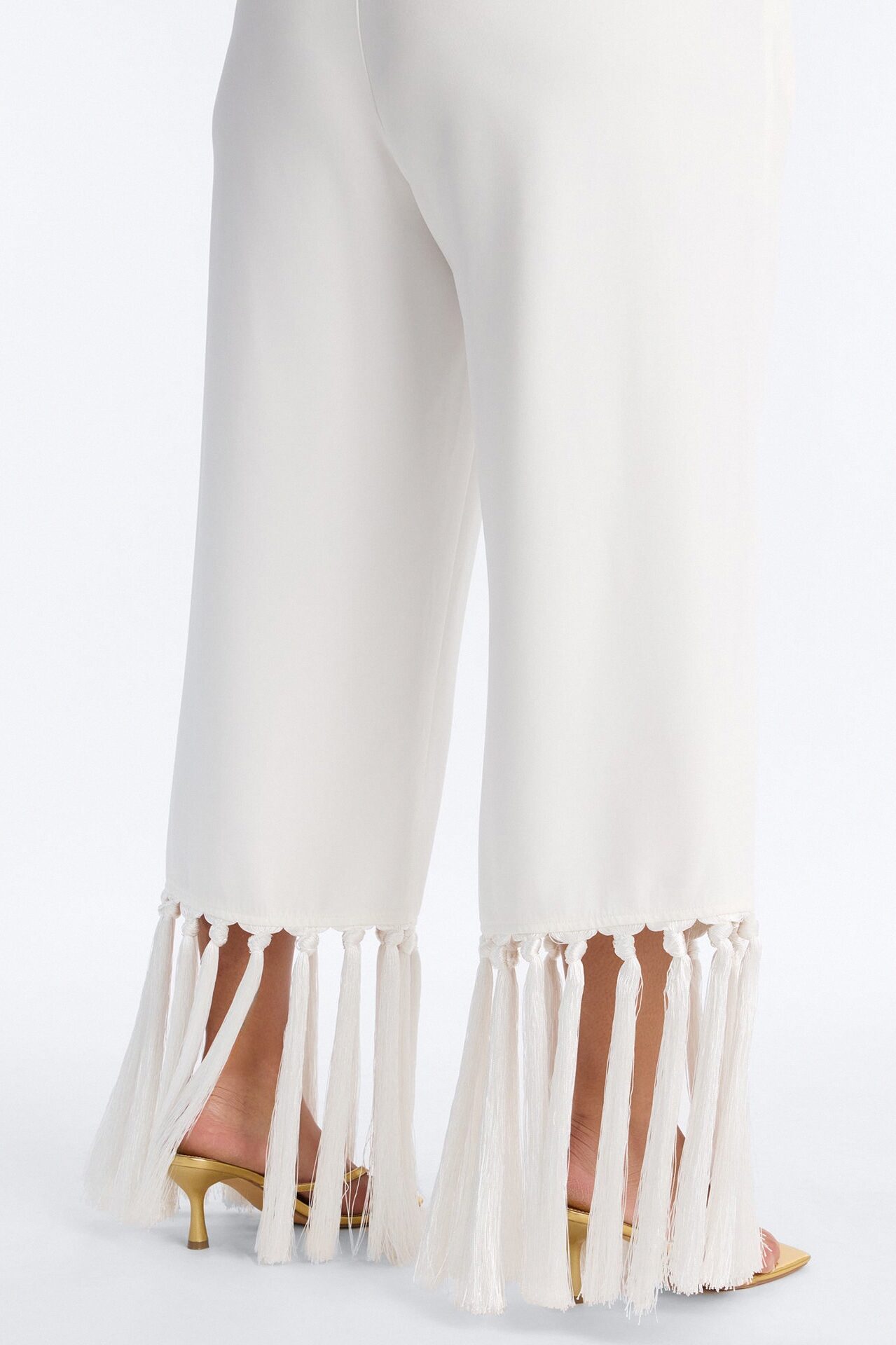 Samantha High Rise Wide Leg Tassel Fringe Trouser - Ivory