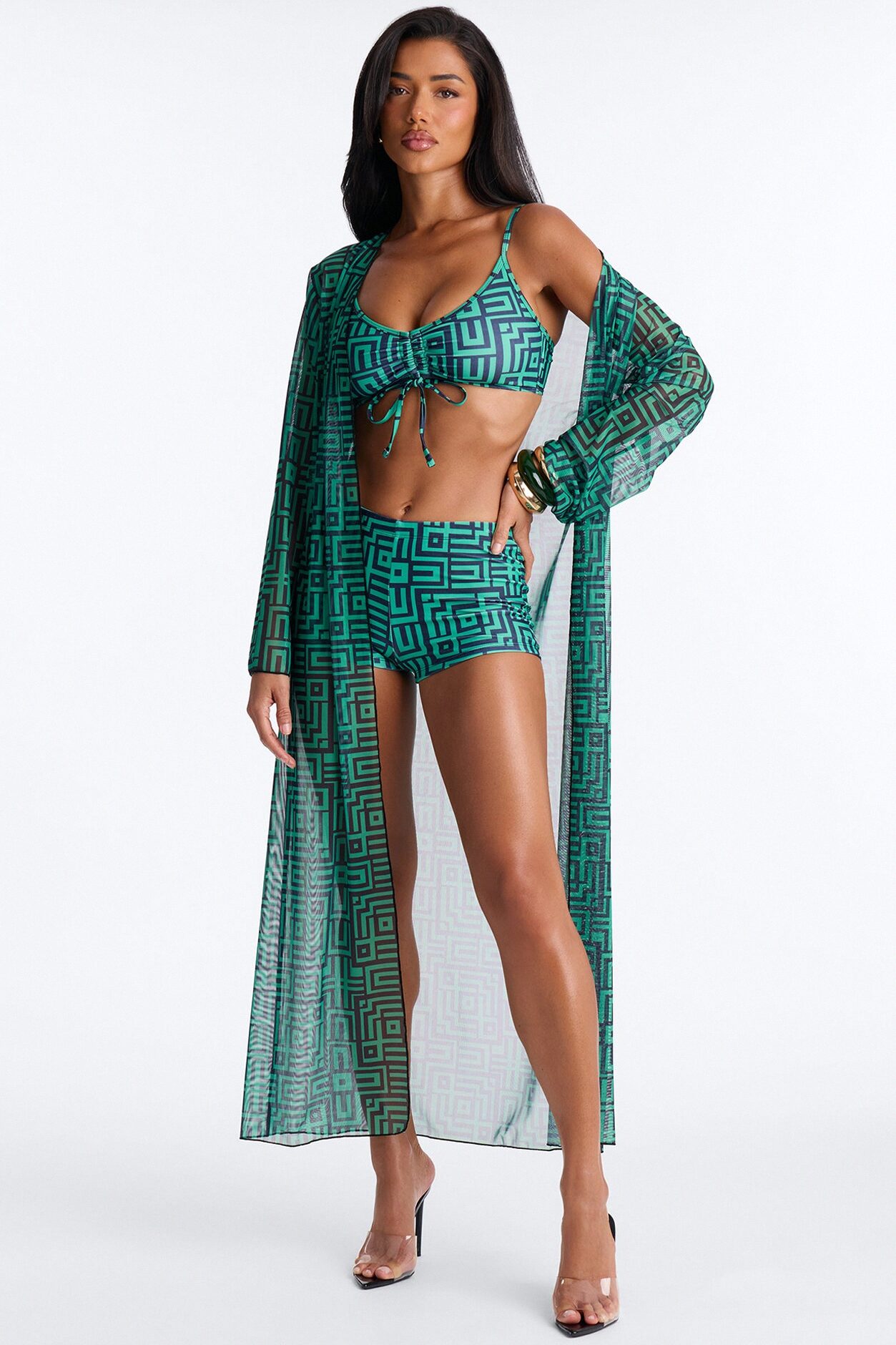 Checking You Out Bikini And Coverup Set - Green/combo