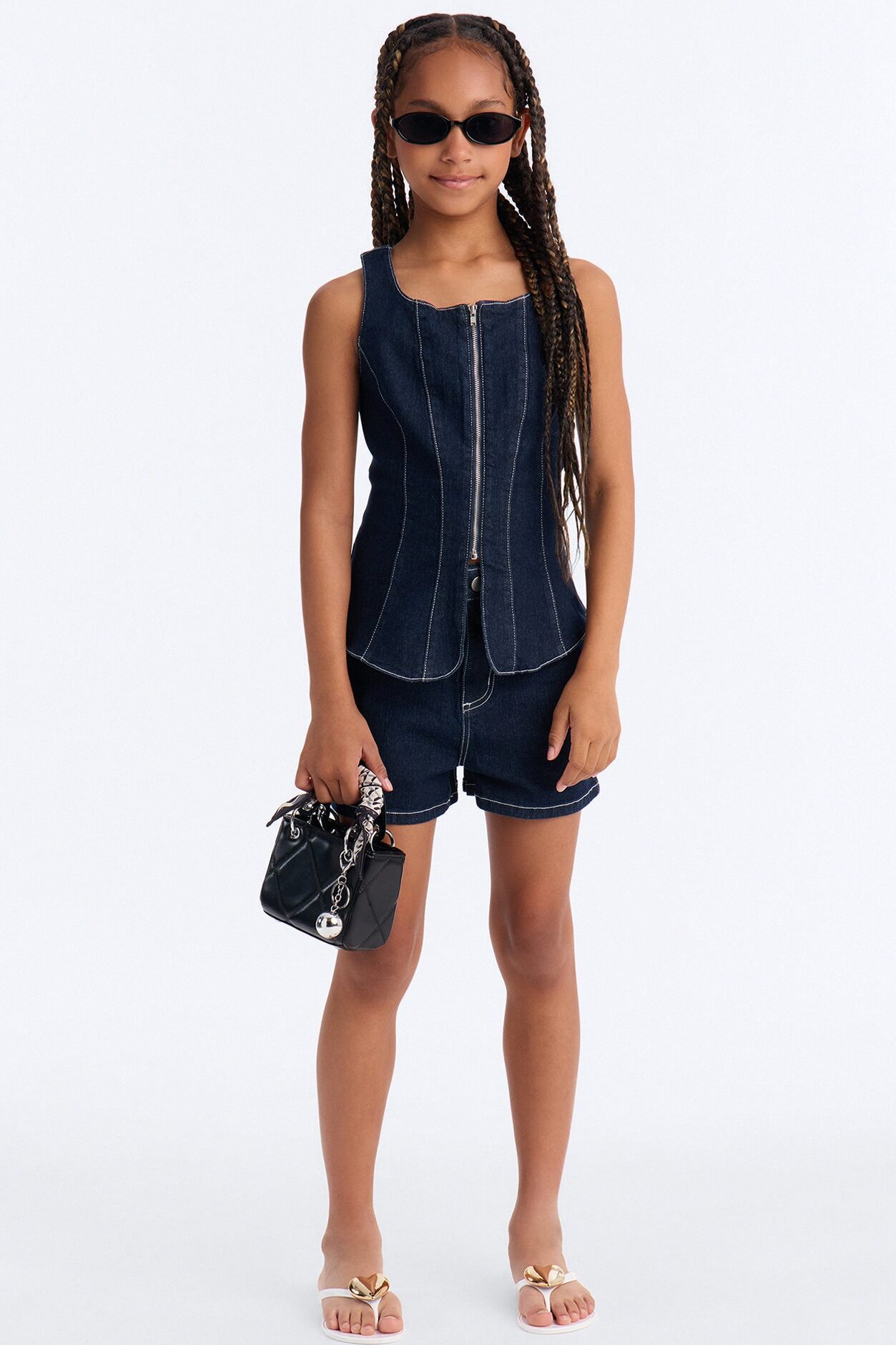 Mini Ava Denim Short Set - Dark Wash