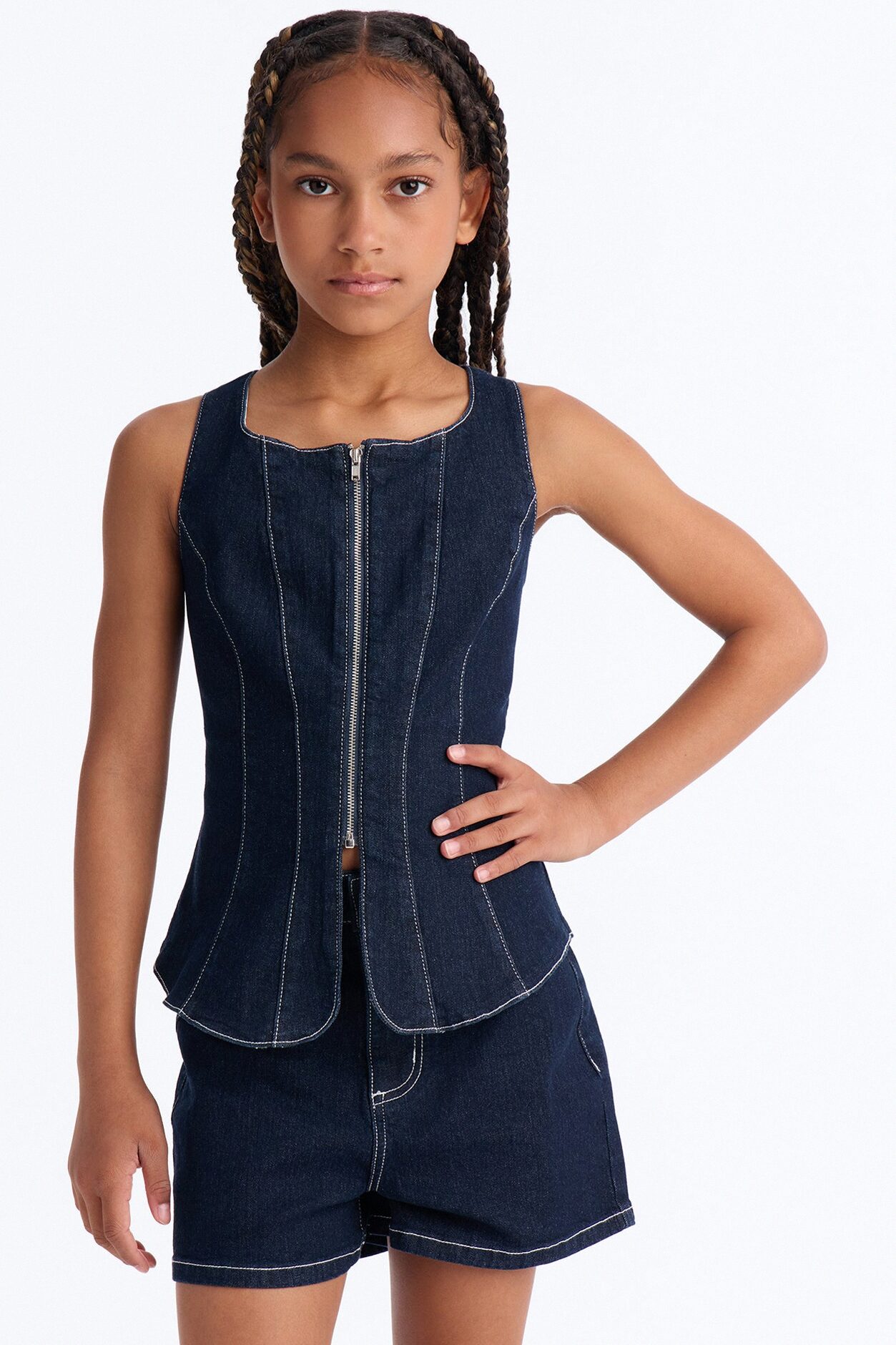 Mini Ava Denim Short Set - Dark Wash