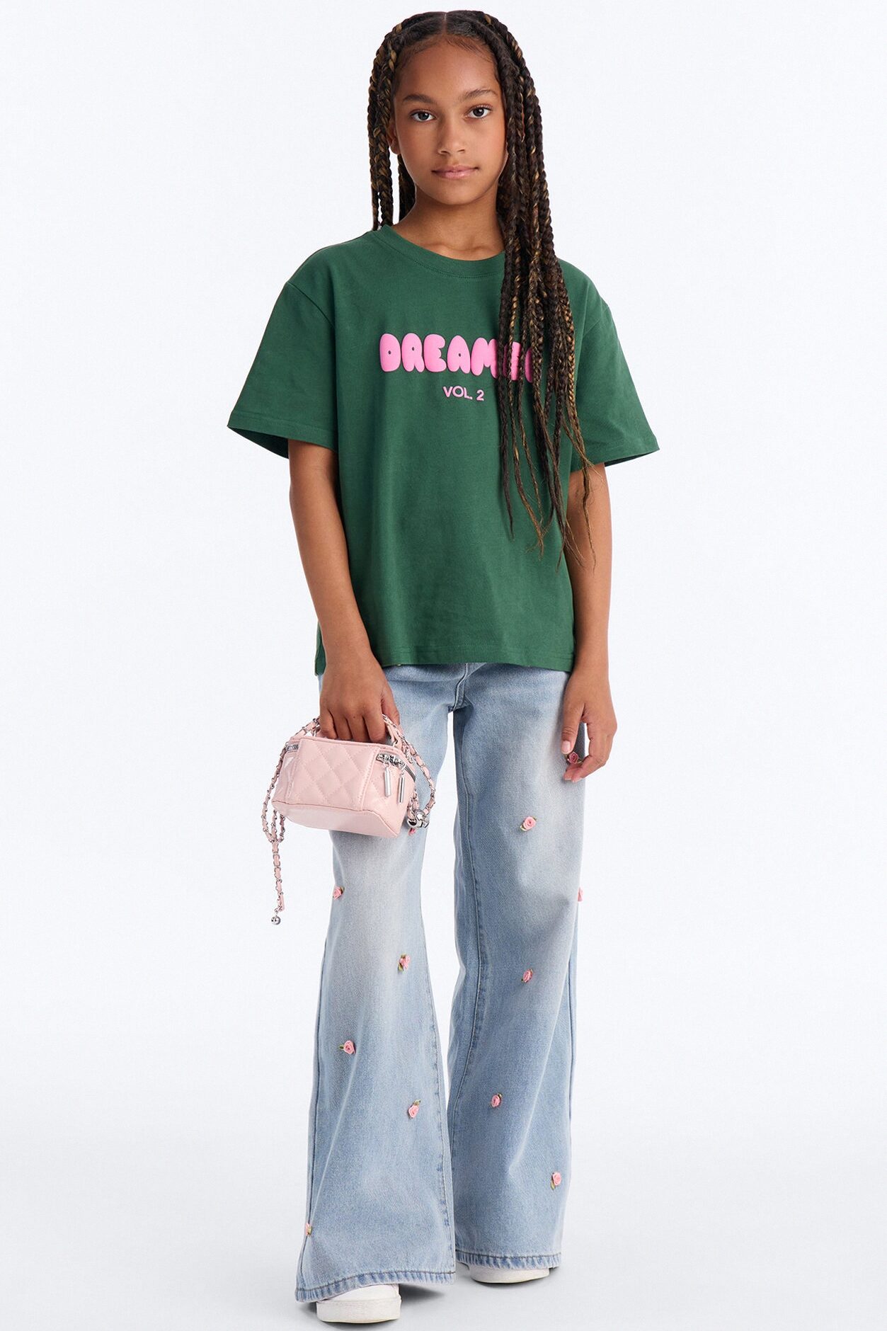 Mini Fabulous Floral Wide Leg Jeans - Medium Wash