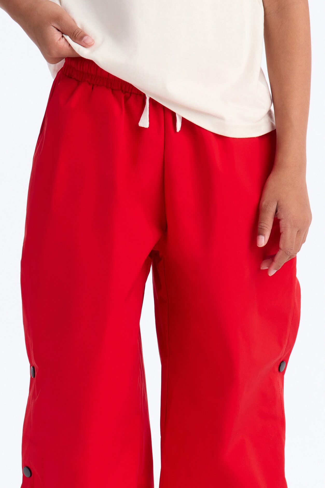 Mini Jennie Snap Button Track Pant - Red/White