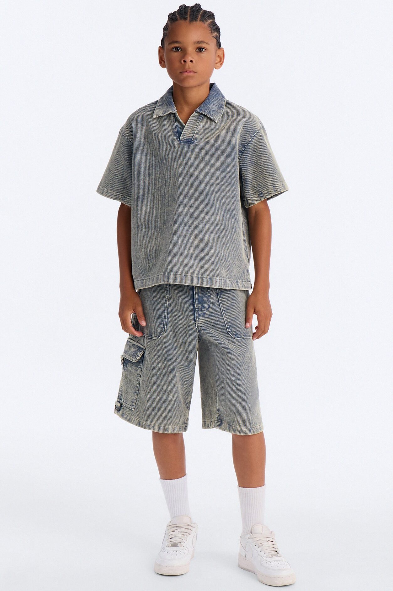 Mini Ohio Corduroy Johnny Collar Polo - Blue