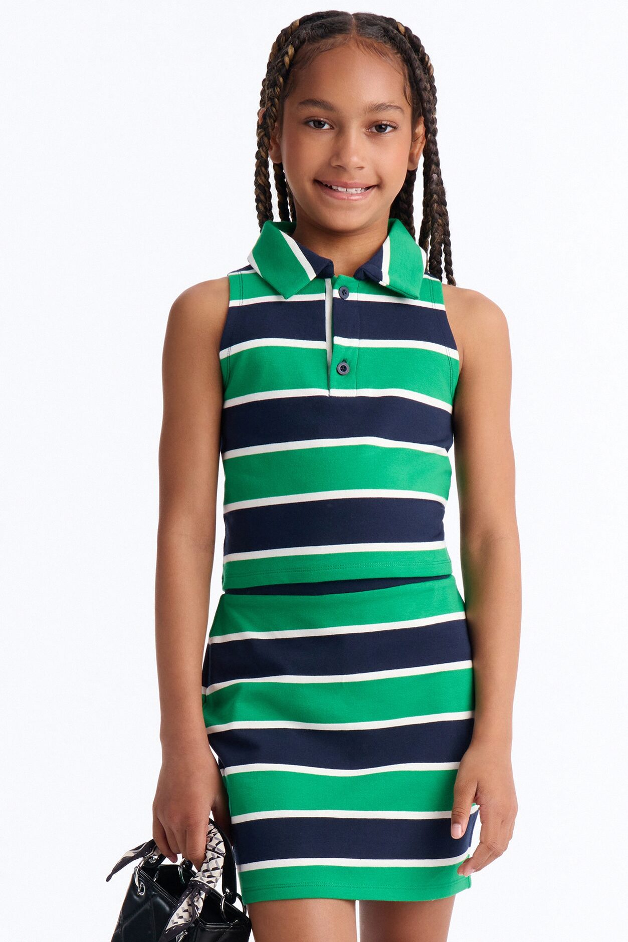 Mini Lindsay Sleeveless Striped Skirt Set - Kelly Green
