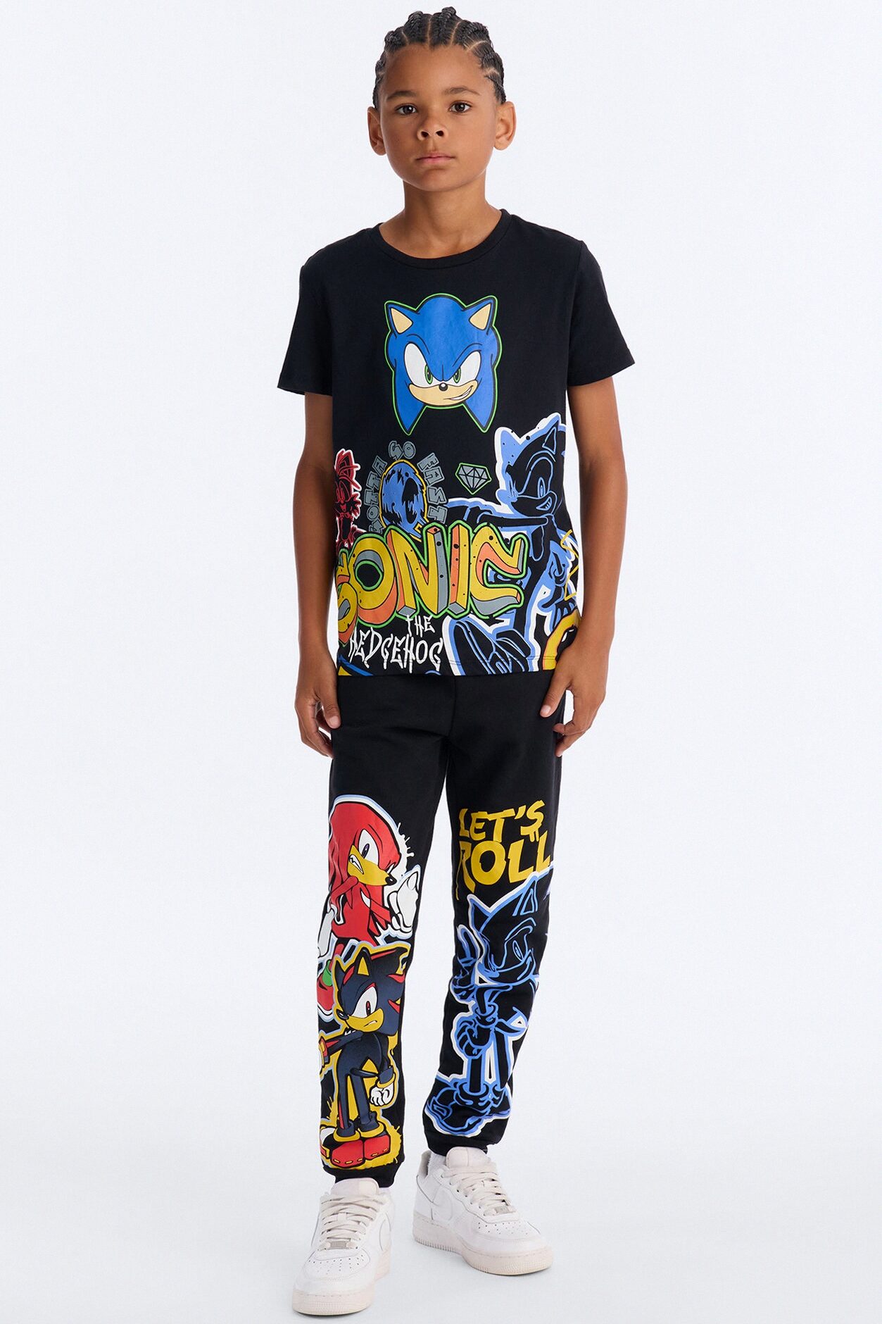 Mini Sonic And Friends Let's Roll Fleece Jogger Pant Set - Black
