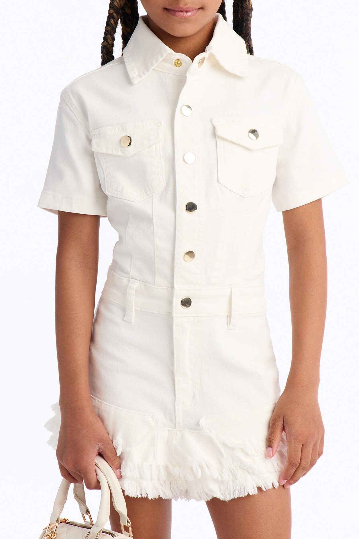 Mini Sweet Bliss Denim Romper - White