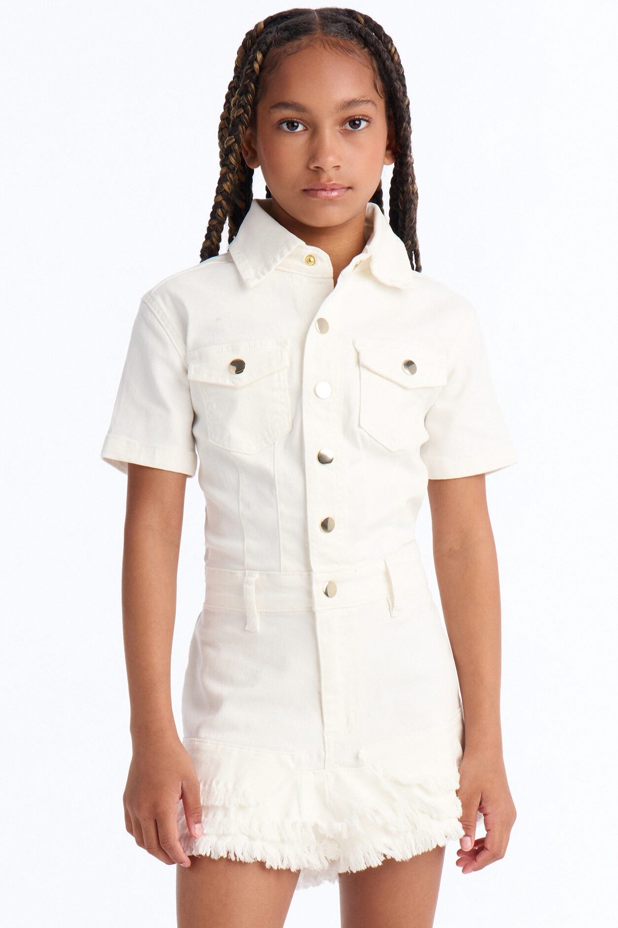 Mini Sweet Bliss Denim Romper - White