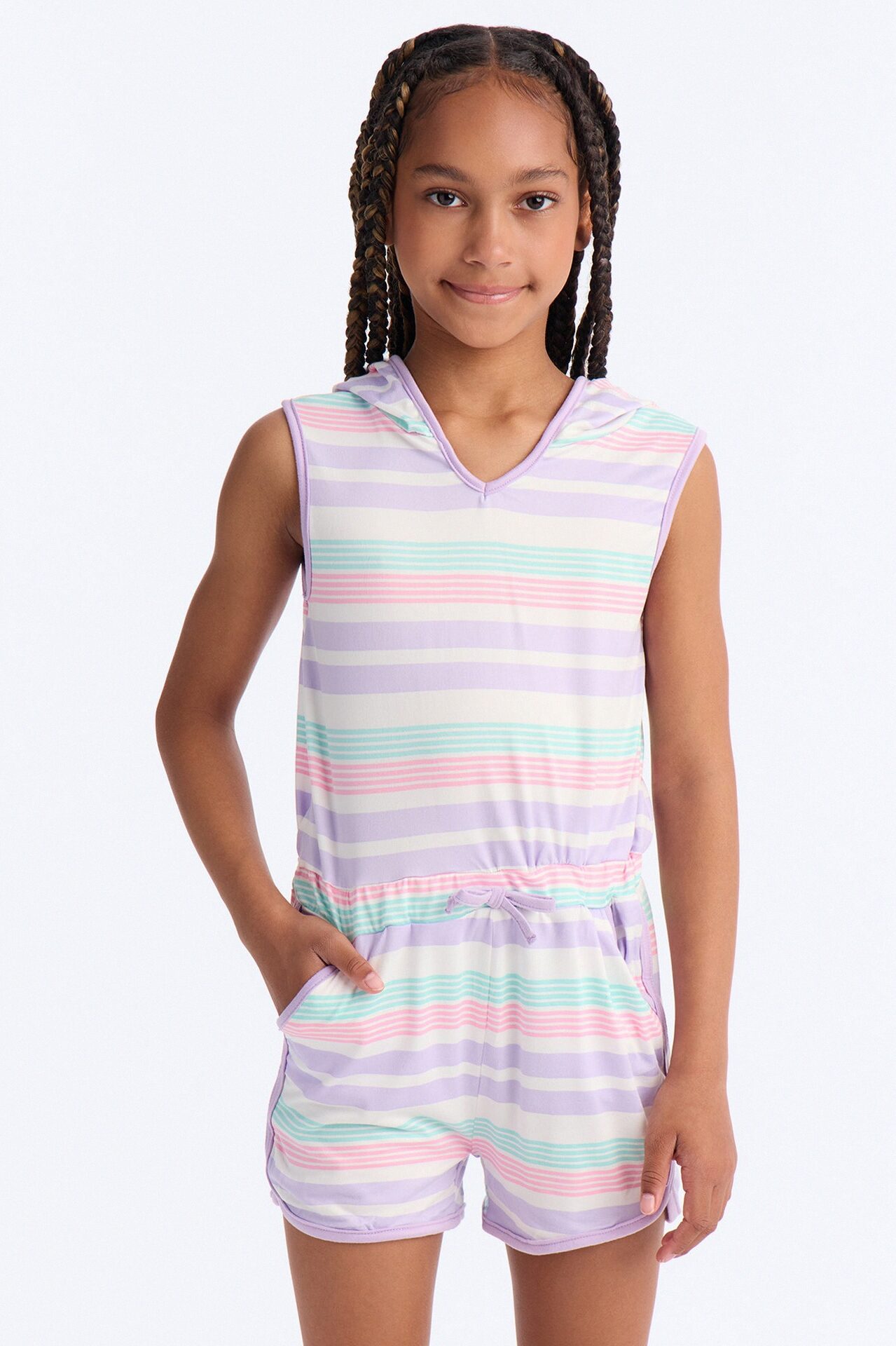 Mini Gorgeous Day Hooded Romper - Purple/combo