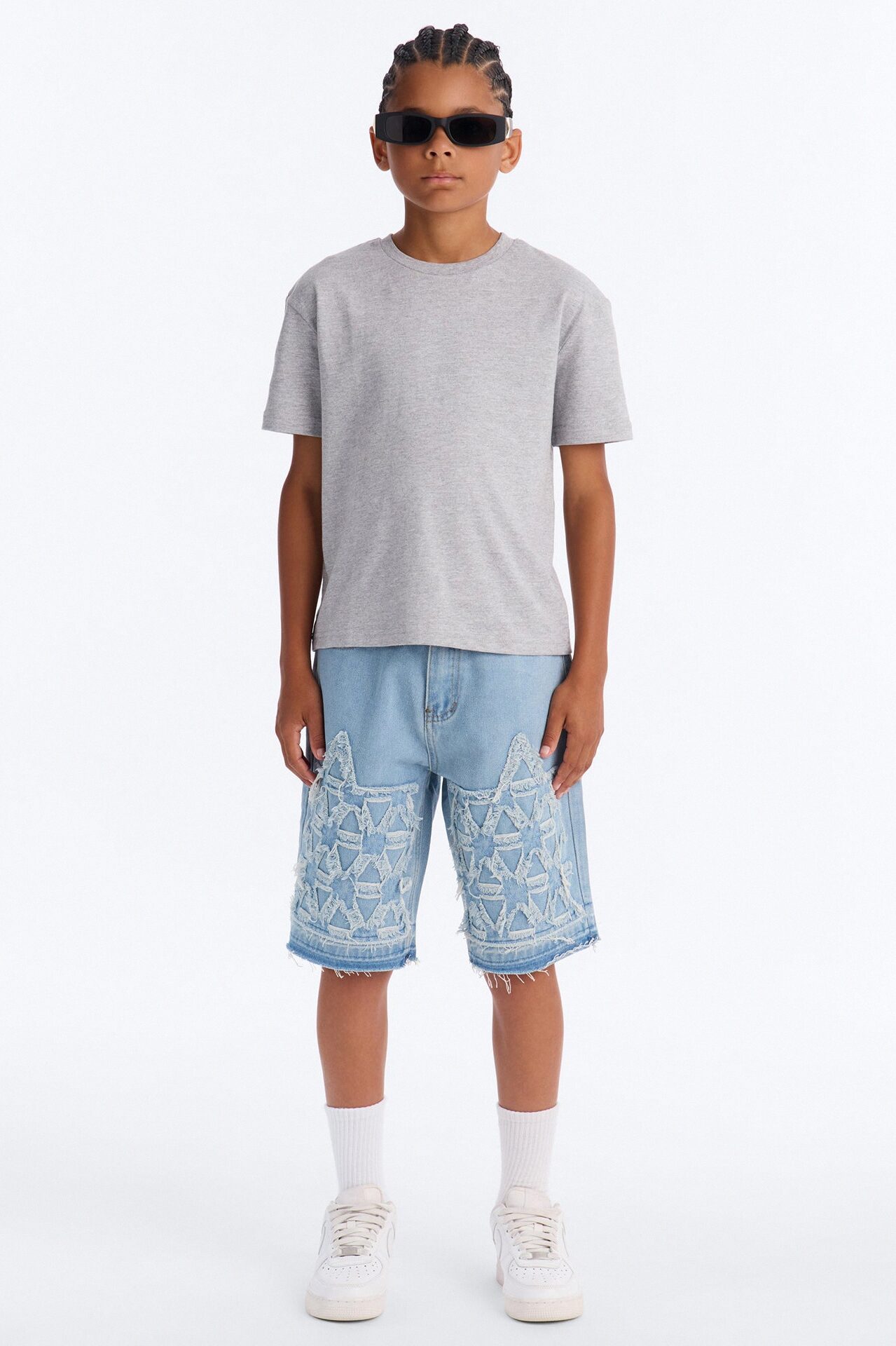 Mini Never Give Up Frayed Denim Shorts - Light Blue