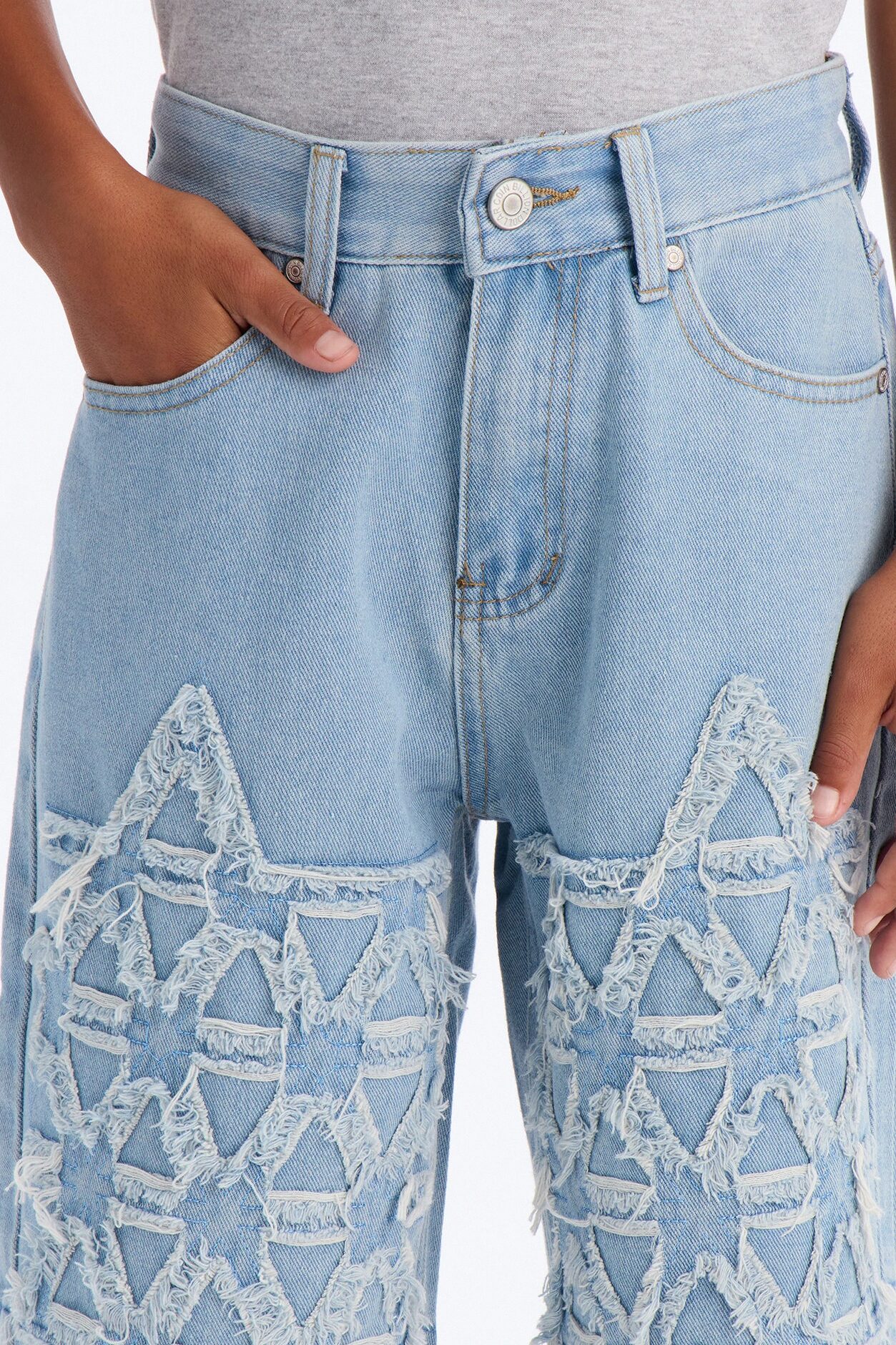 Mini Never Give Up Frayed Denim Shorts - Light Blue