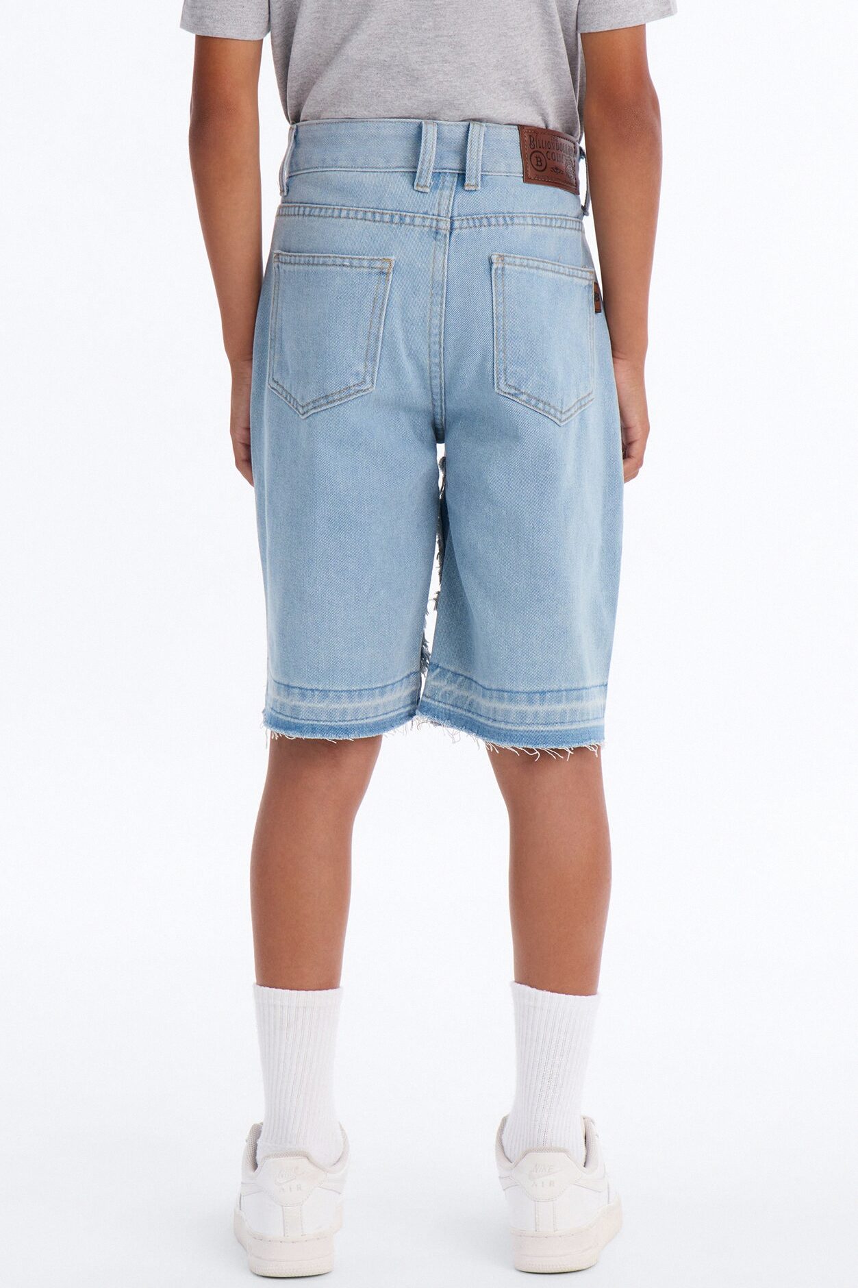 Mini Never Give Up Frayed Denim Shorts - Light Blue