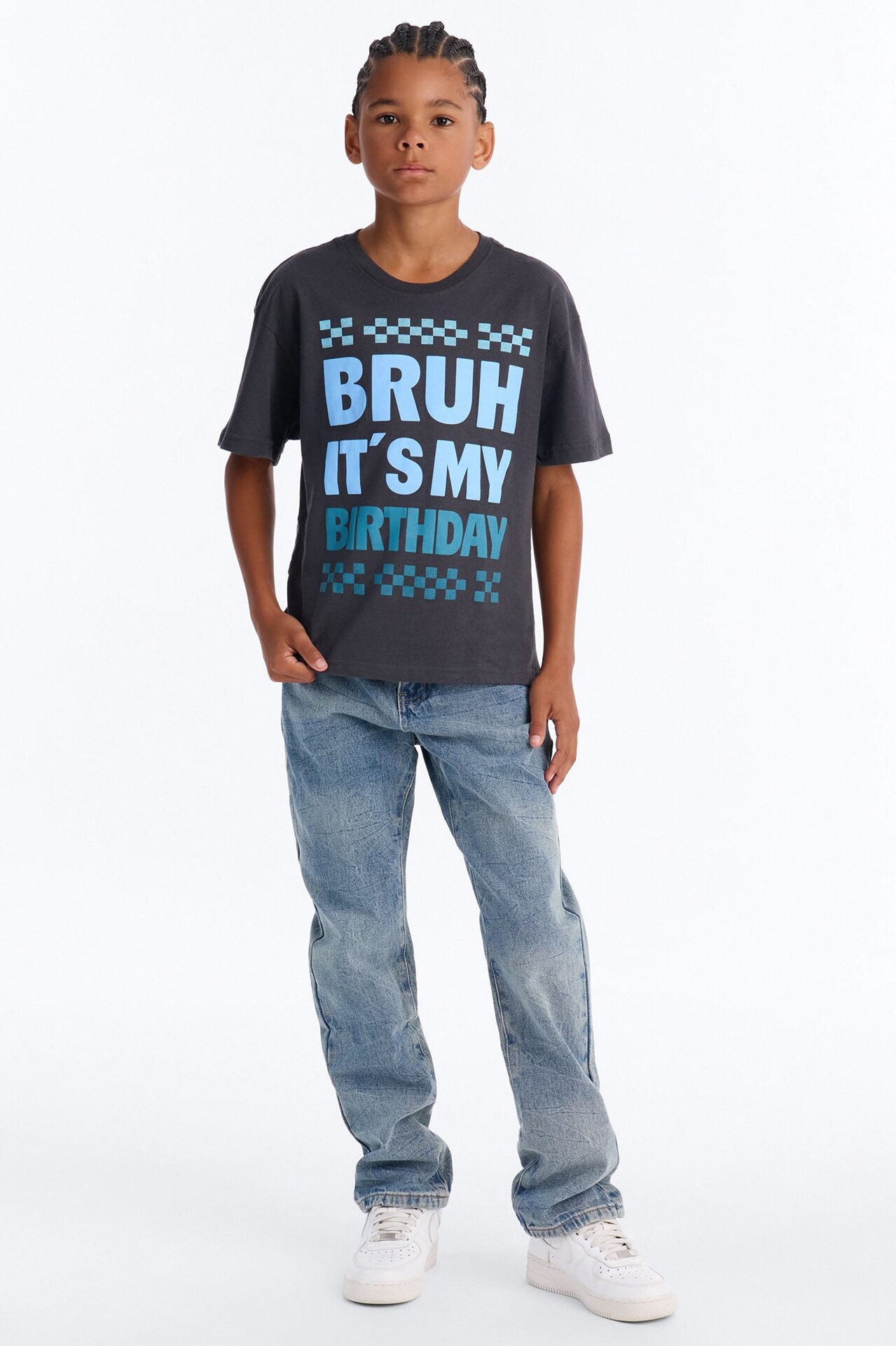 Mini Bruh It's My Birthday Short Sleeve Tee - Charcoal