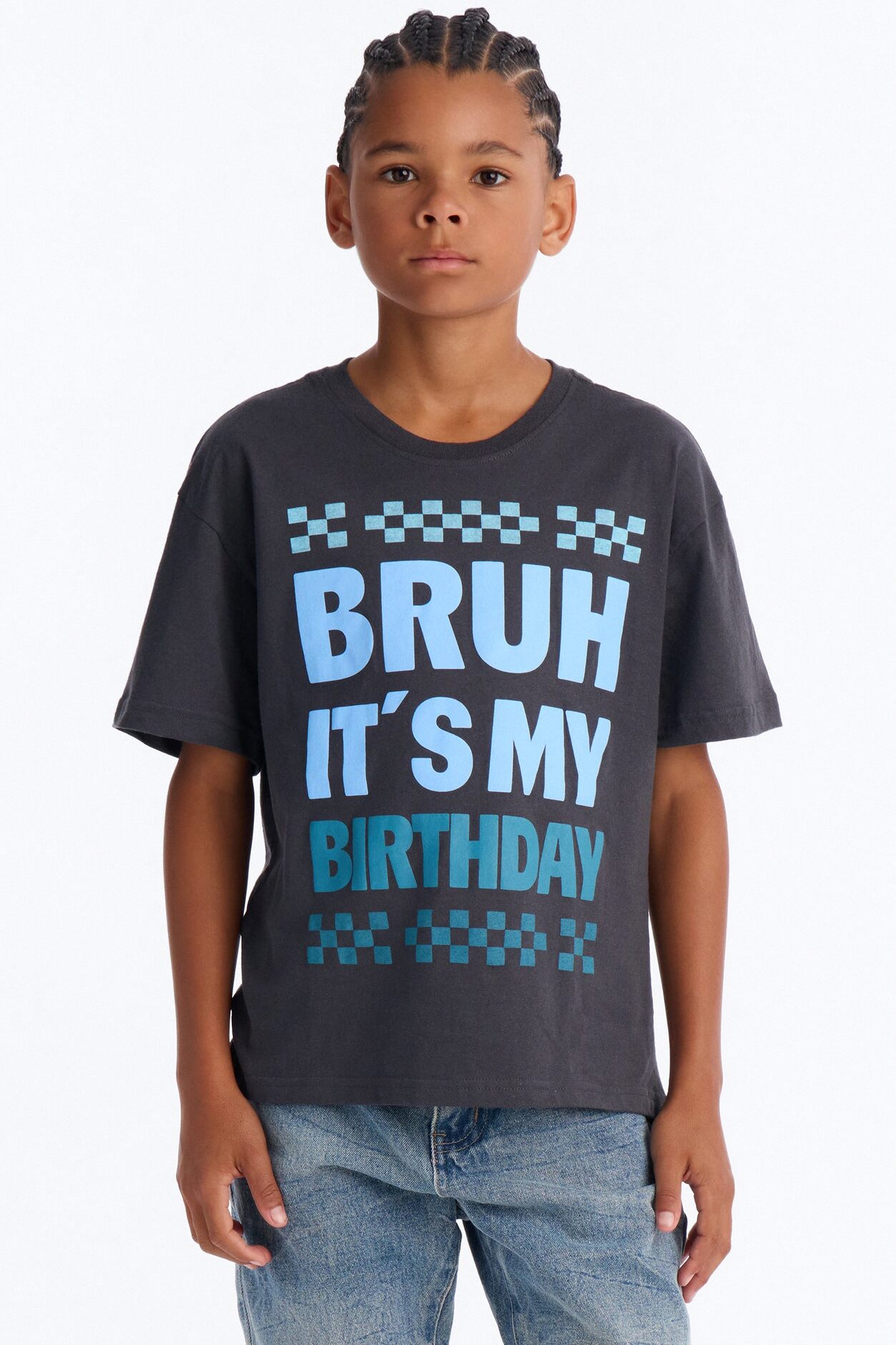 Mini Bruh It's My Birthday Short Sleeve Tee - Charcoal