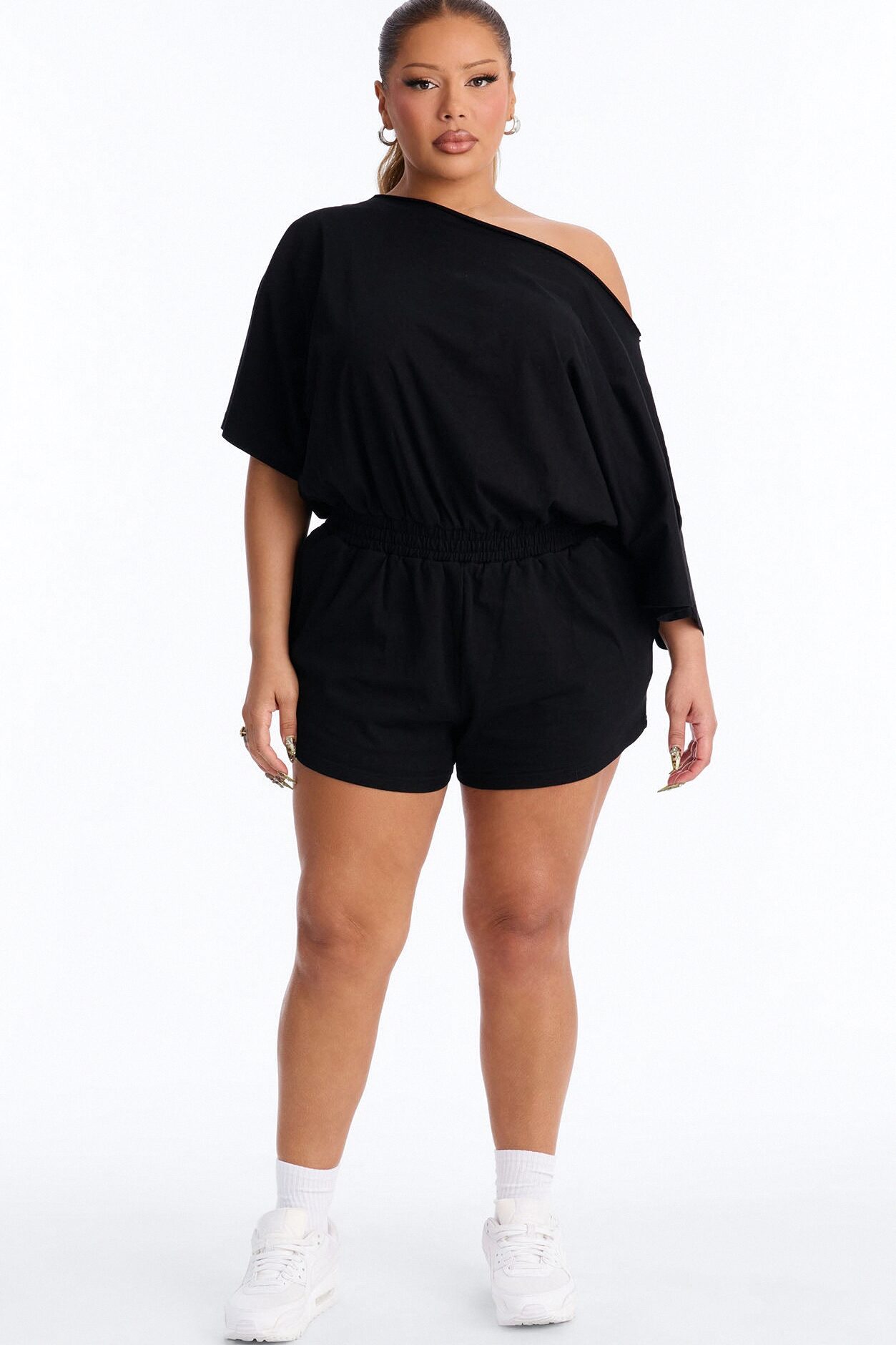 Sunday Dream Cotton Off Shoulder Romper - Black