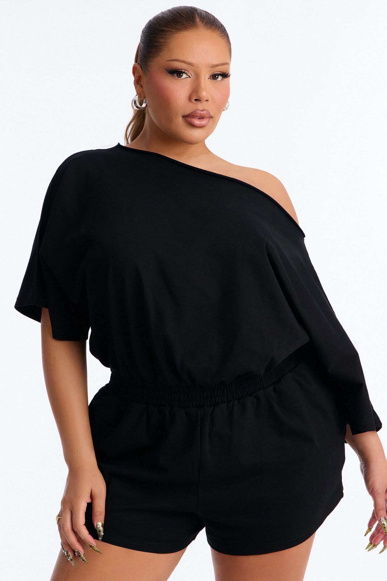 Sunday Dream Cotton Off Shoulder Romper - Black