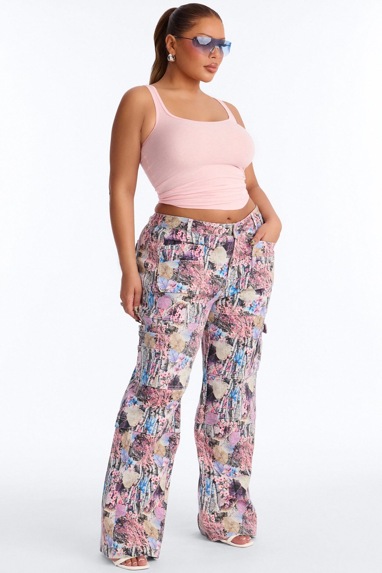 Bree Floral Camo Stretch Cargo Straight Leg Jeans - Camouflage