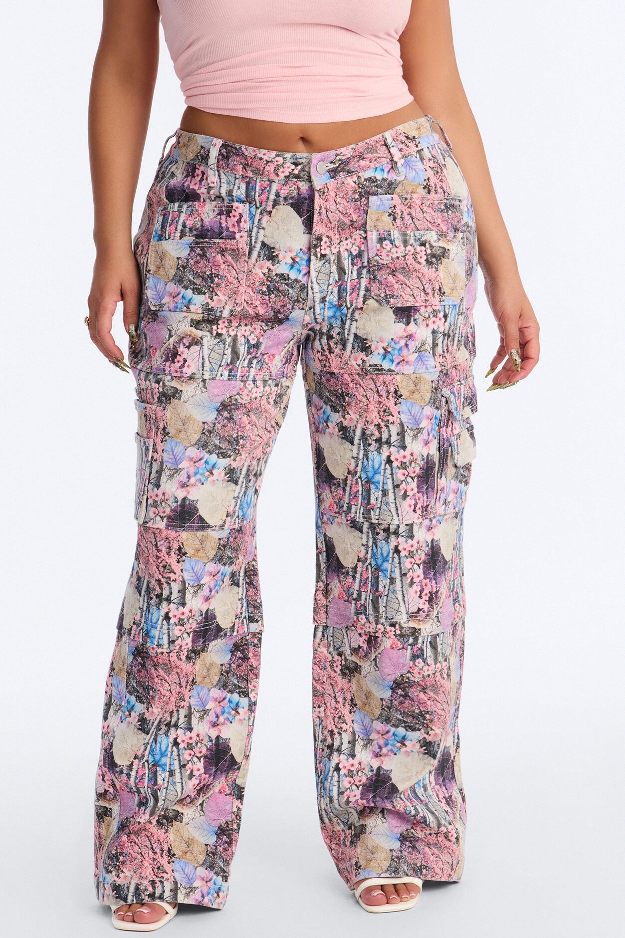 Bree Floral Camo Stretch Cargo Straight Leg Jeans - Camouflage