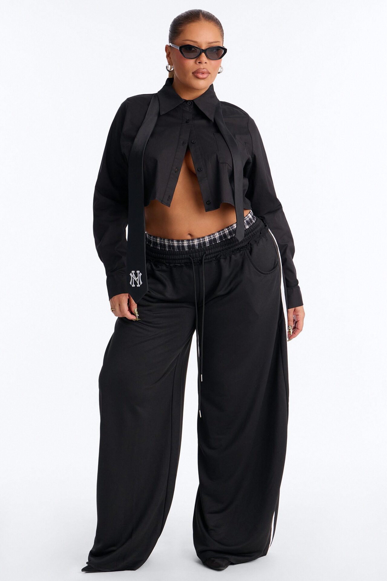 Seeing Double Striped Double Waistband Sweatpants - Black