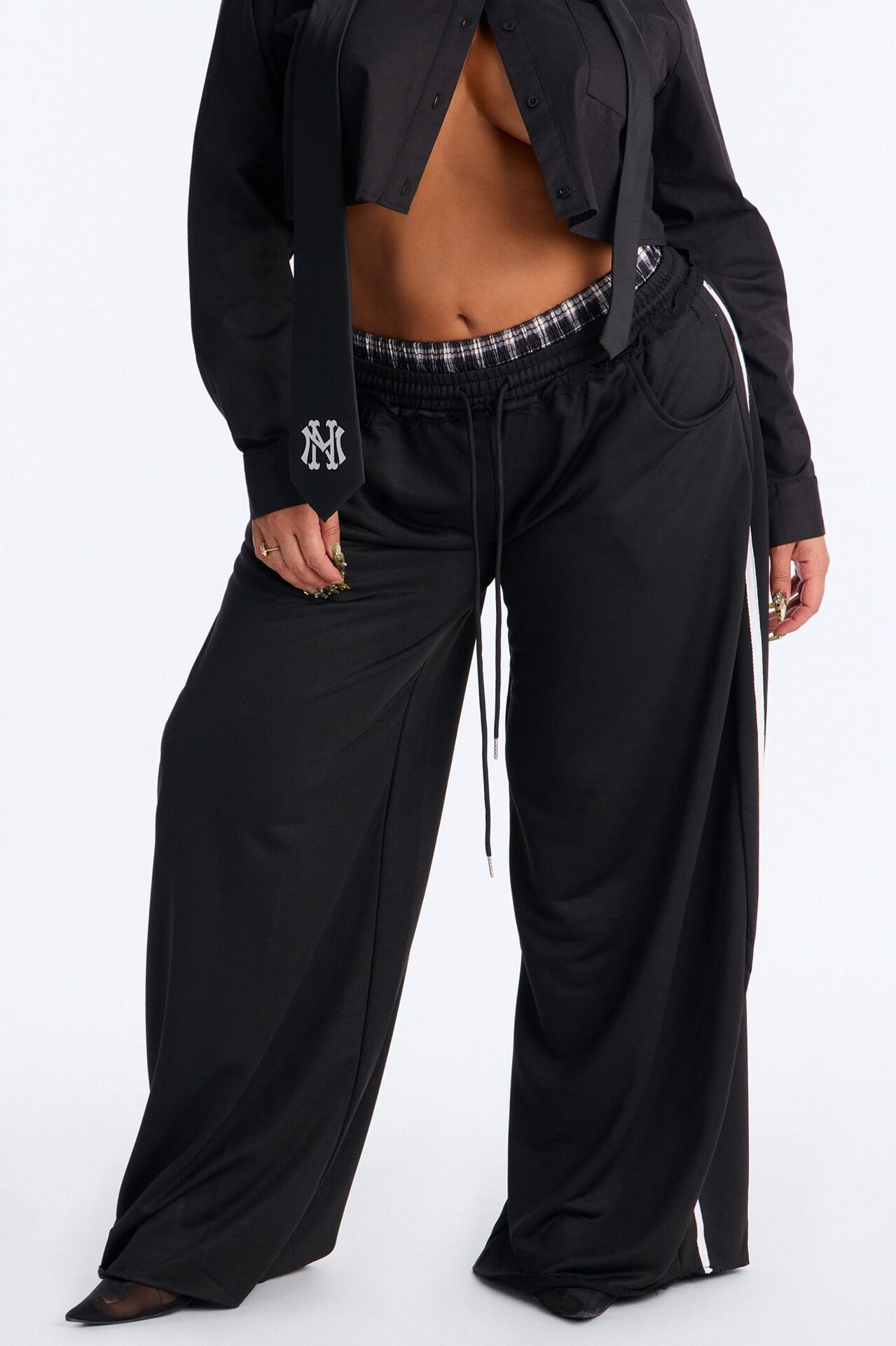 Seeing Double Striped Double Waistband Sweatpants - Black