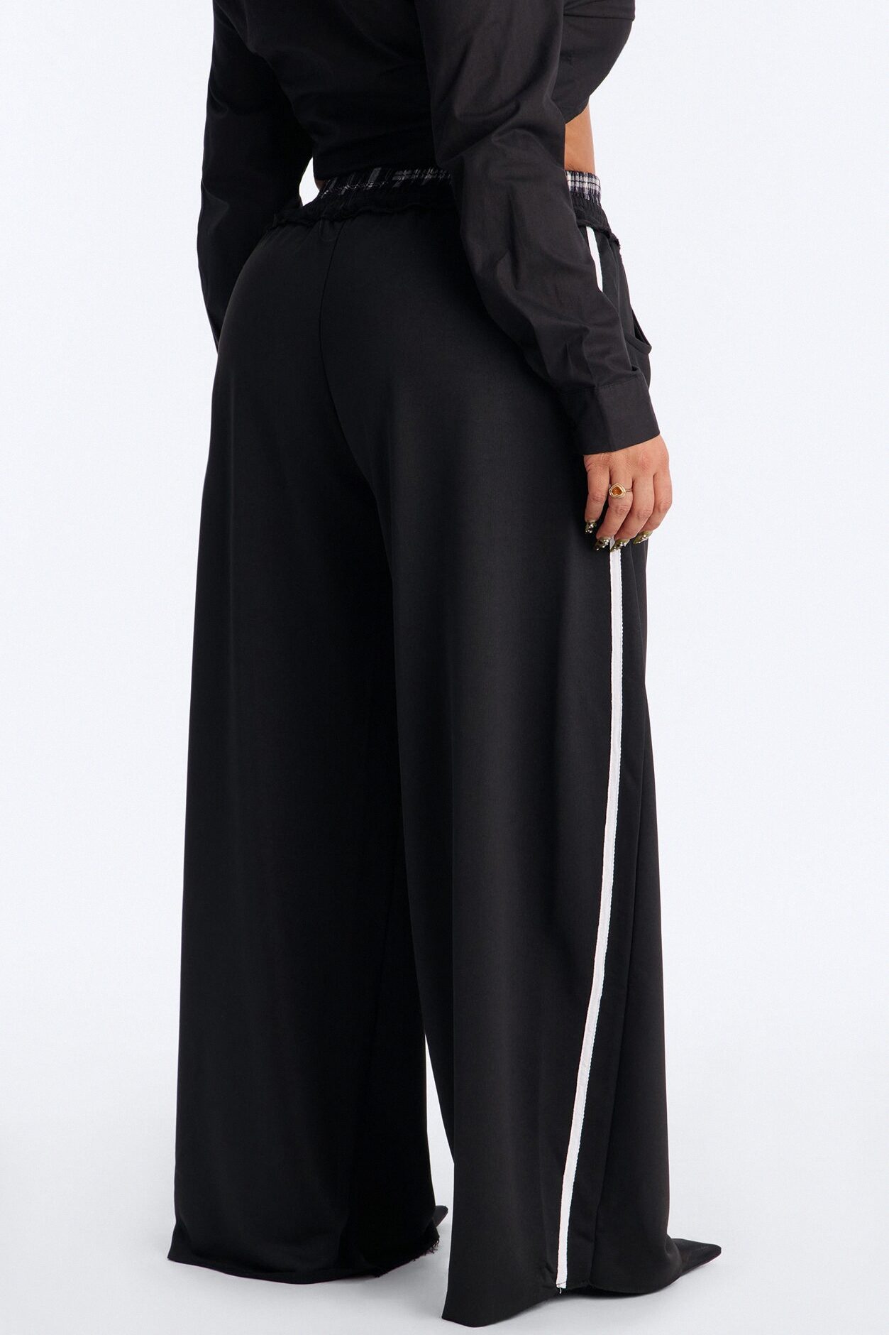 Seeing Double Striped Double Waistband Sweatpants - Black