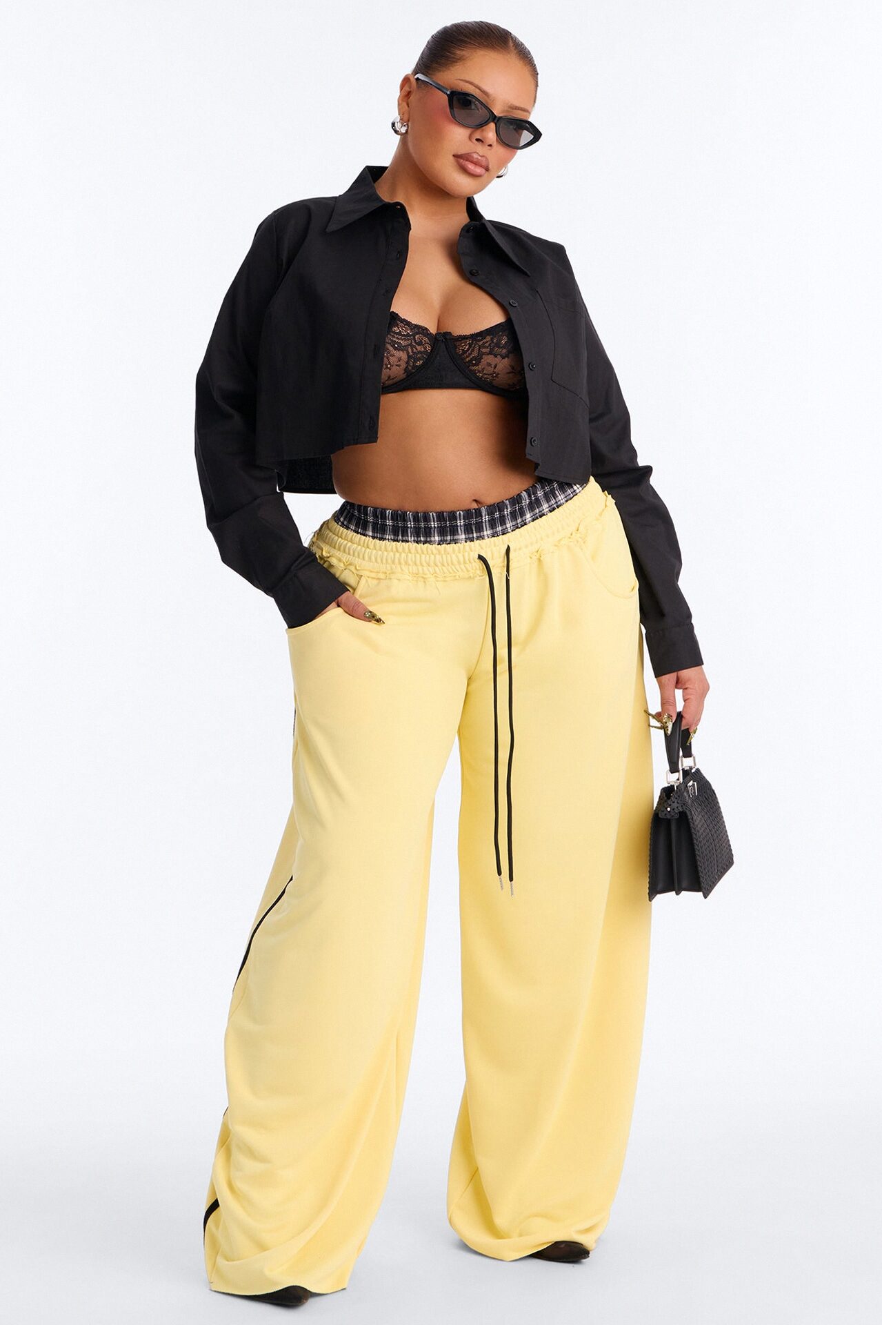 Seeing Double Striped Double Waistband Sweatpants - Yellow
