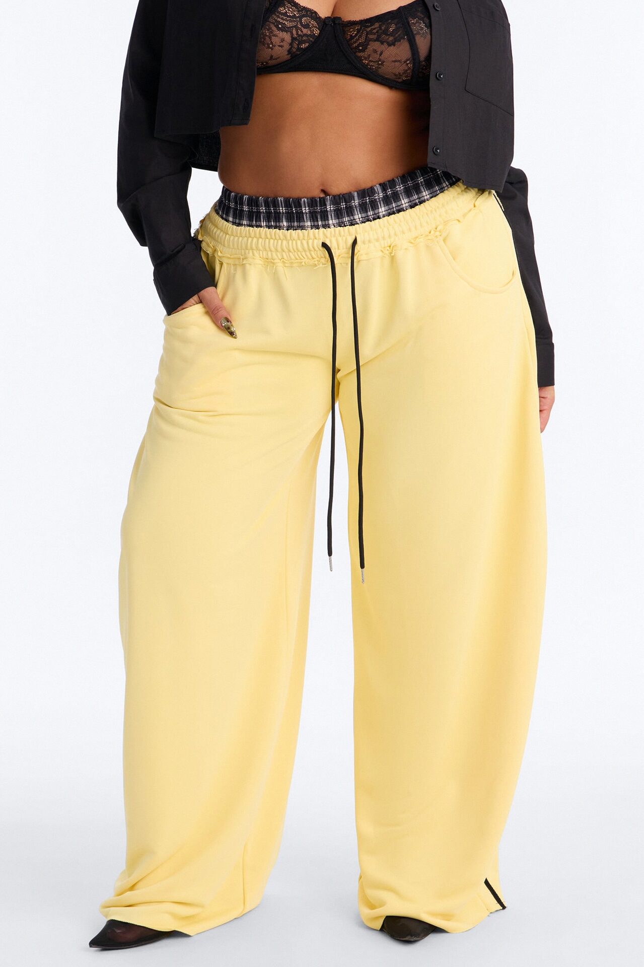 Seeing Double Striped Double Waistband Sweatpants - Yellow
