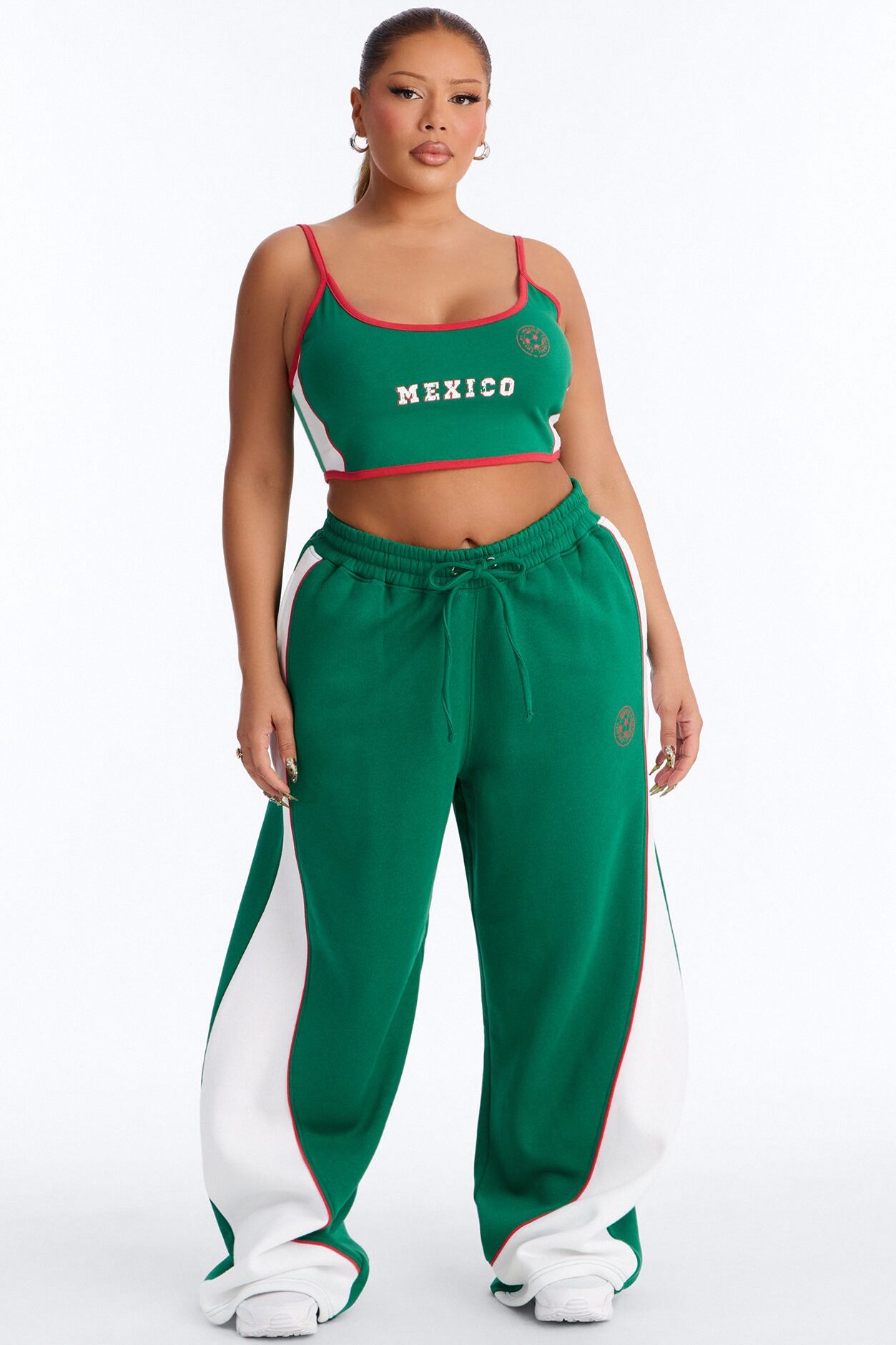 Go Mexico Fleece Barrel Pant Set - Green/combo