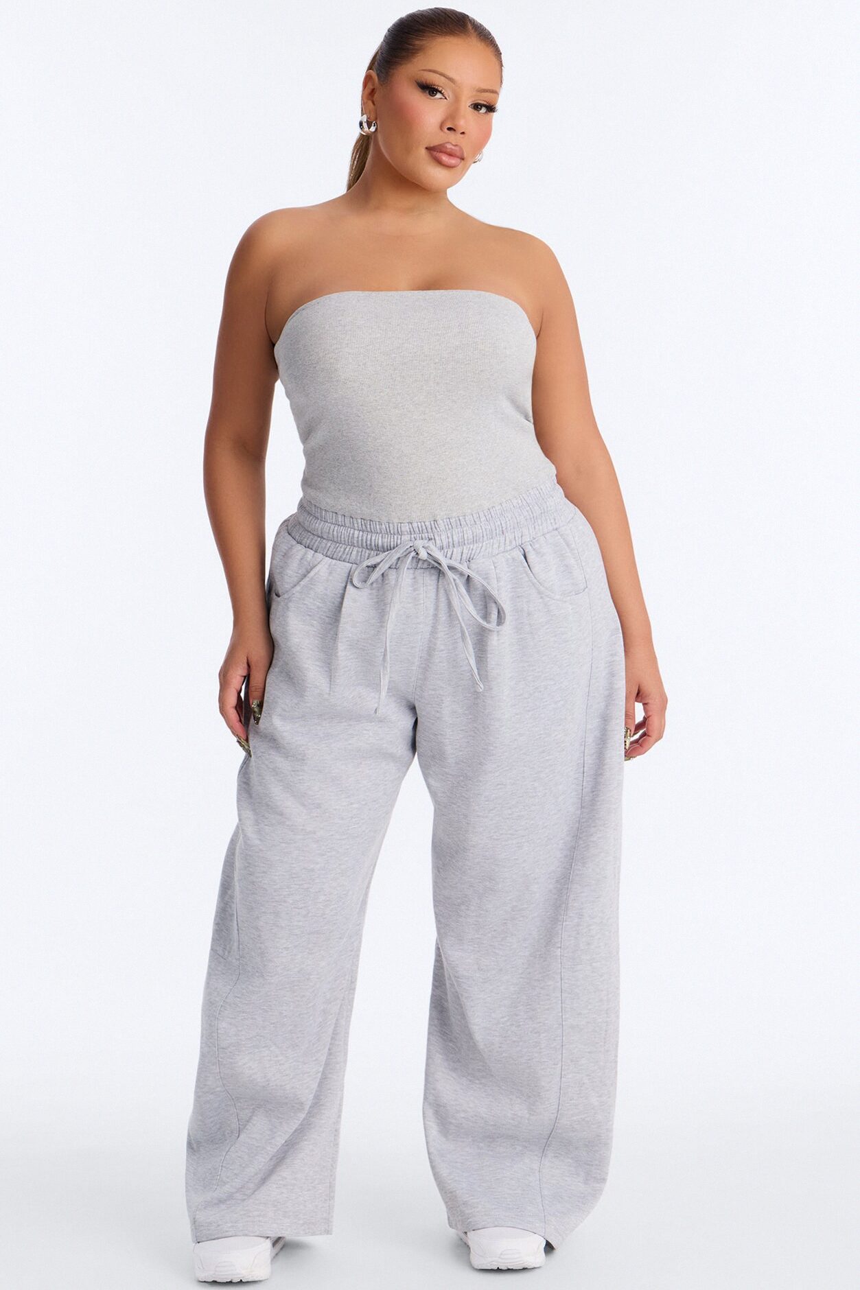 Jules Knit Tube With Fleece Barrel Leg Jumpsuit - Grey