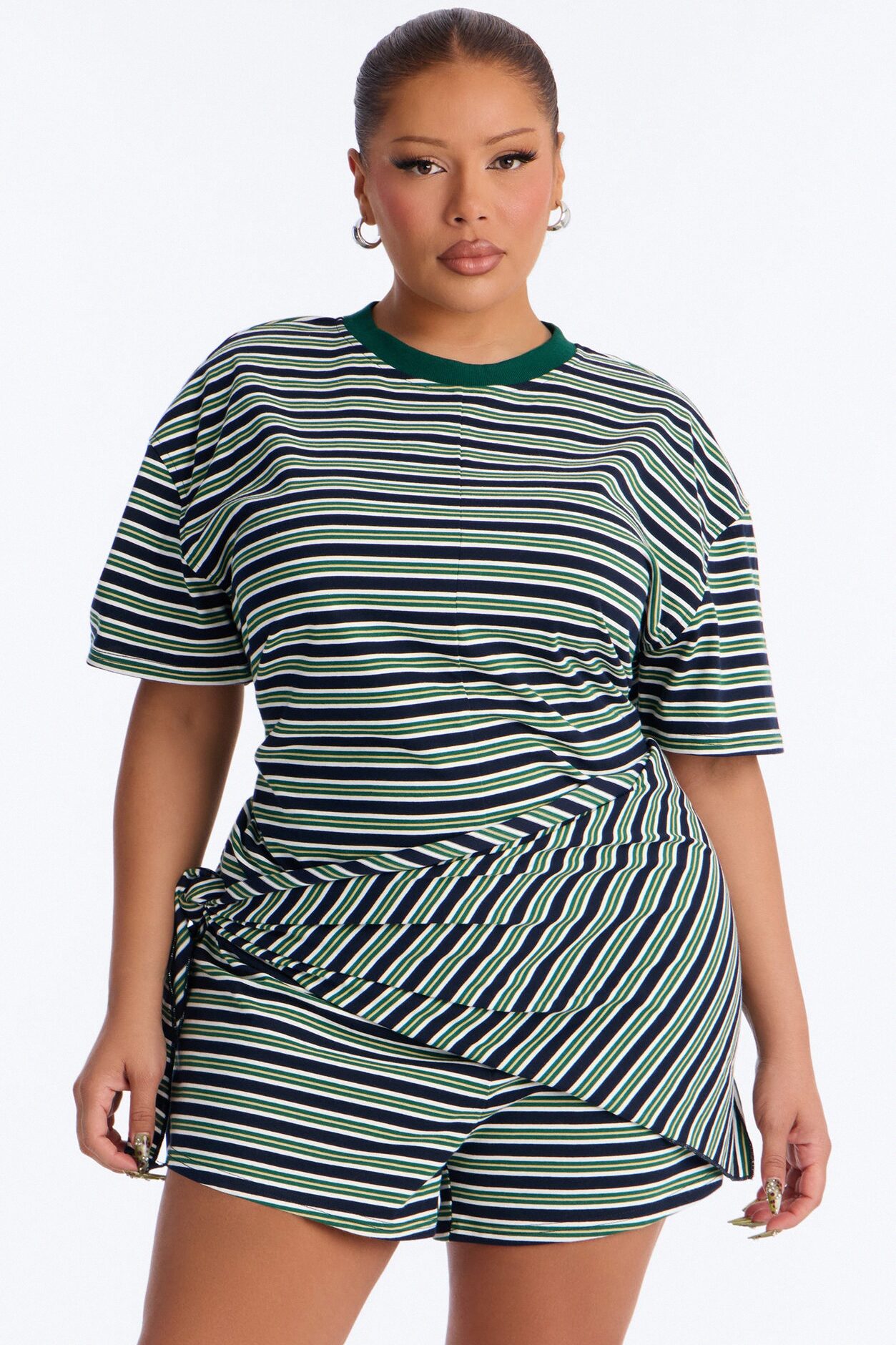 Halle Striped Waist Scarf Romper - Green