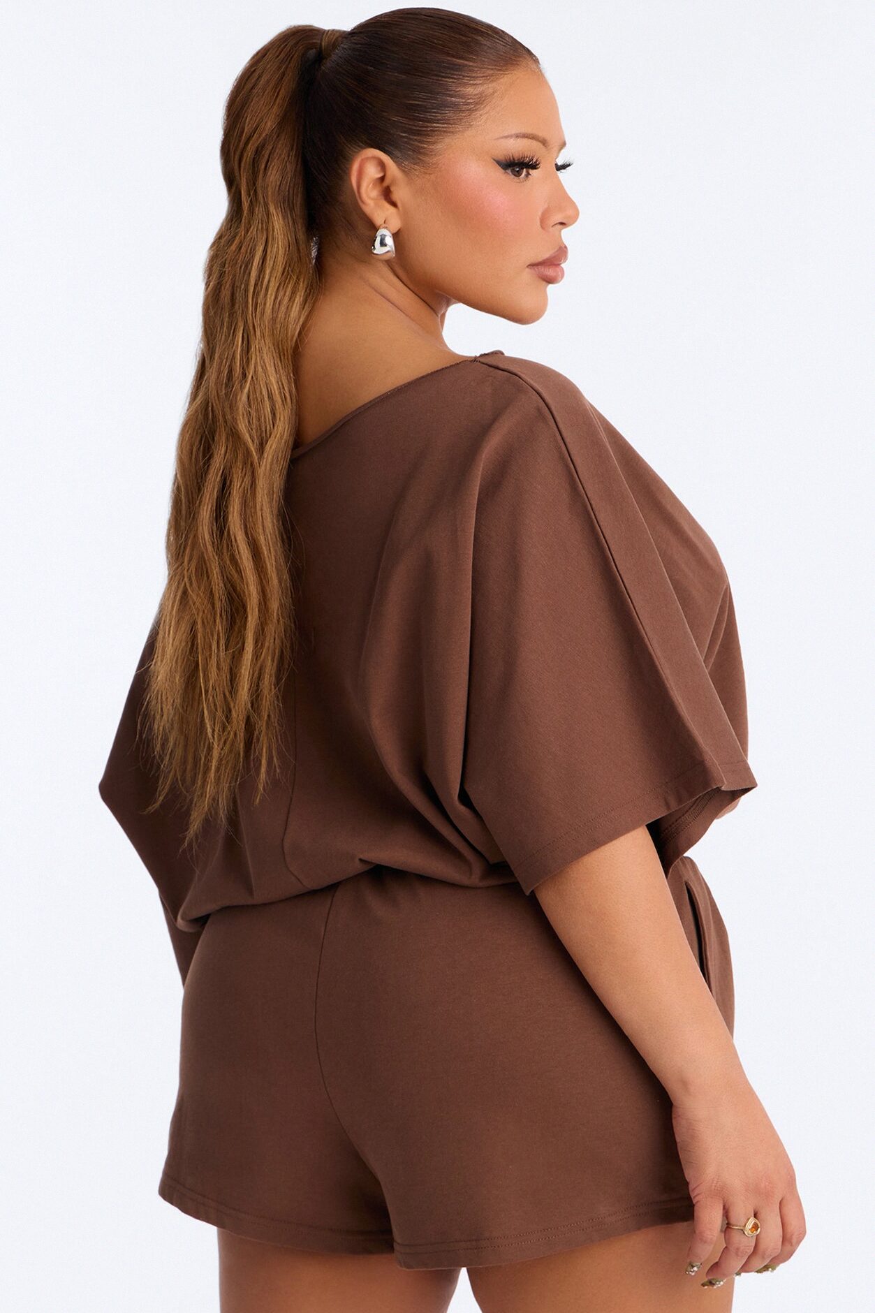 Sunday Dream Cotton Off Shoulder Romper - Chocolate