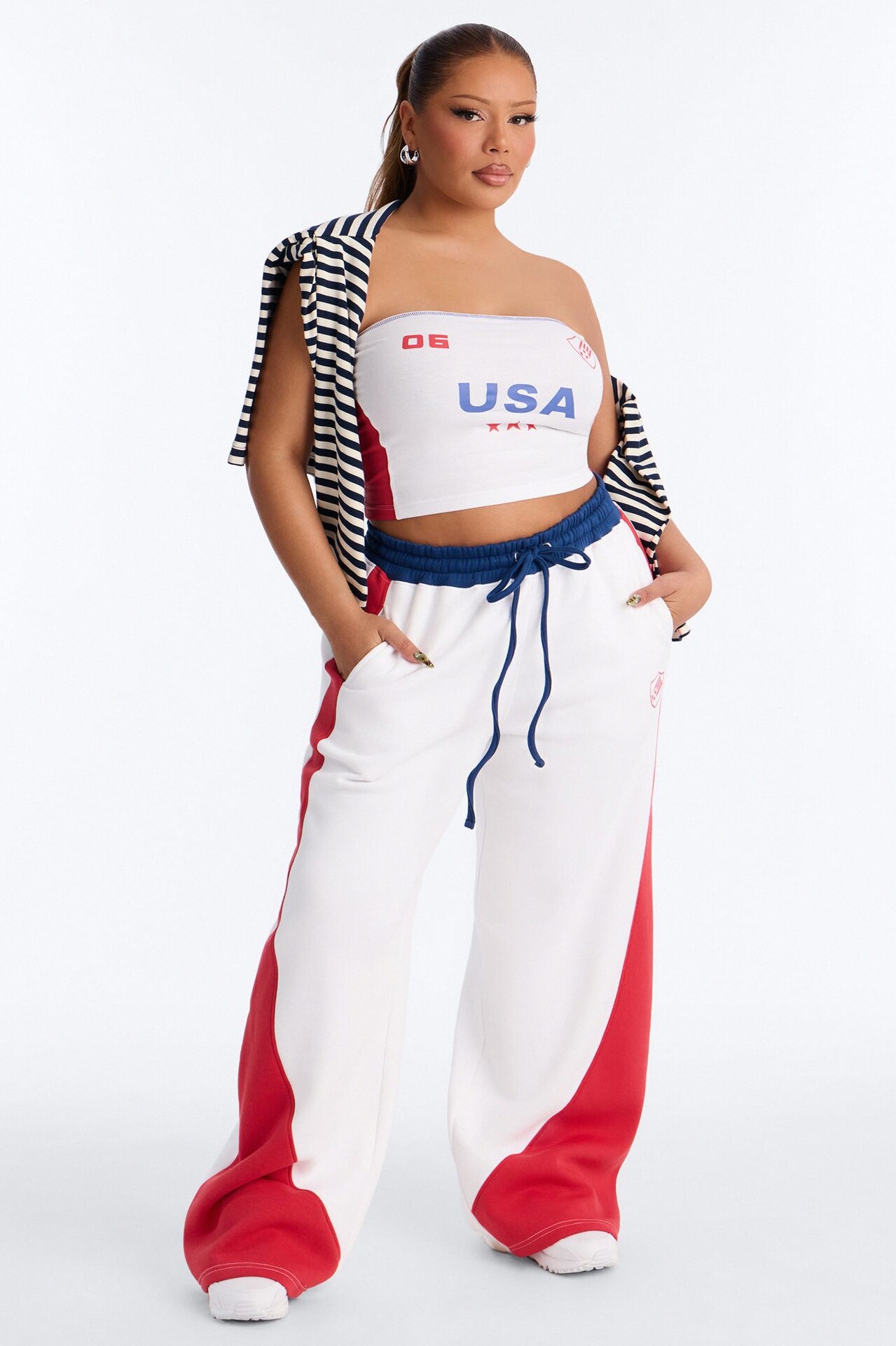 USA Pride Fleece Barrel Pant Set - White/combo