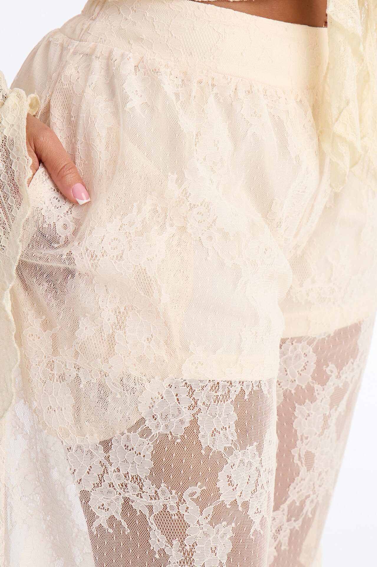 Queen Bee Mid Rise Lacey Jogger Pant - Ivory