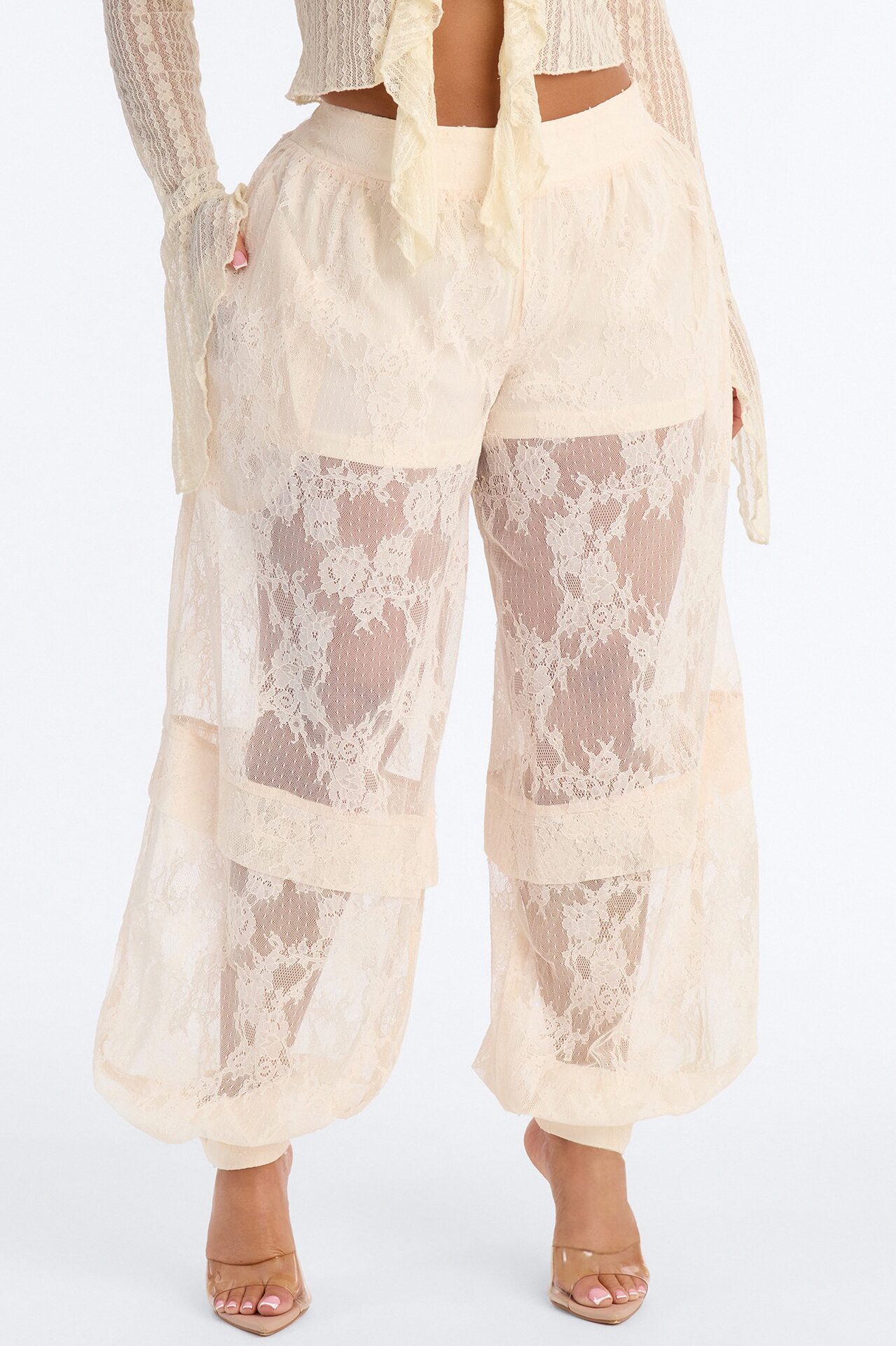 Queen Bee Mid Rise Lacey Jogger Pant - Ivory
