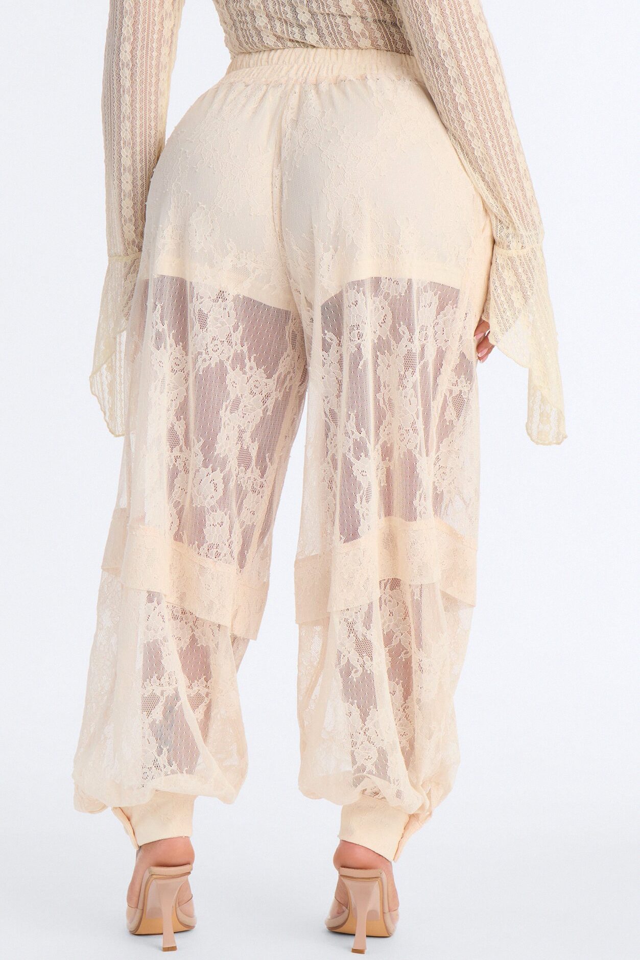 Queen Bee Mid Rise Lacey Jogger Pant - Ivory
