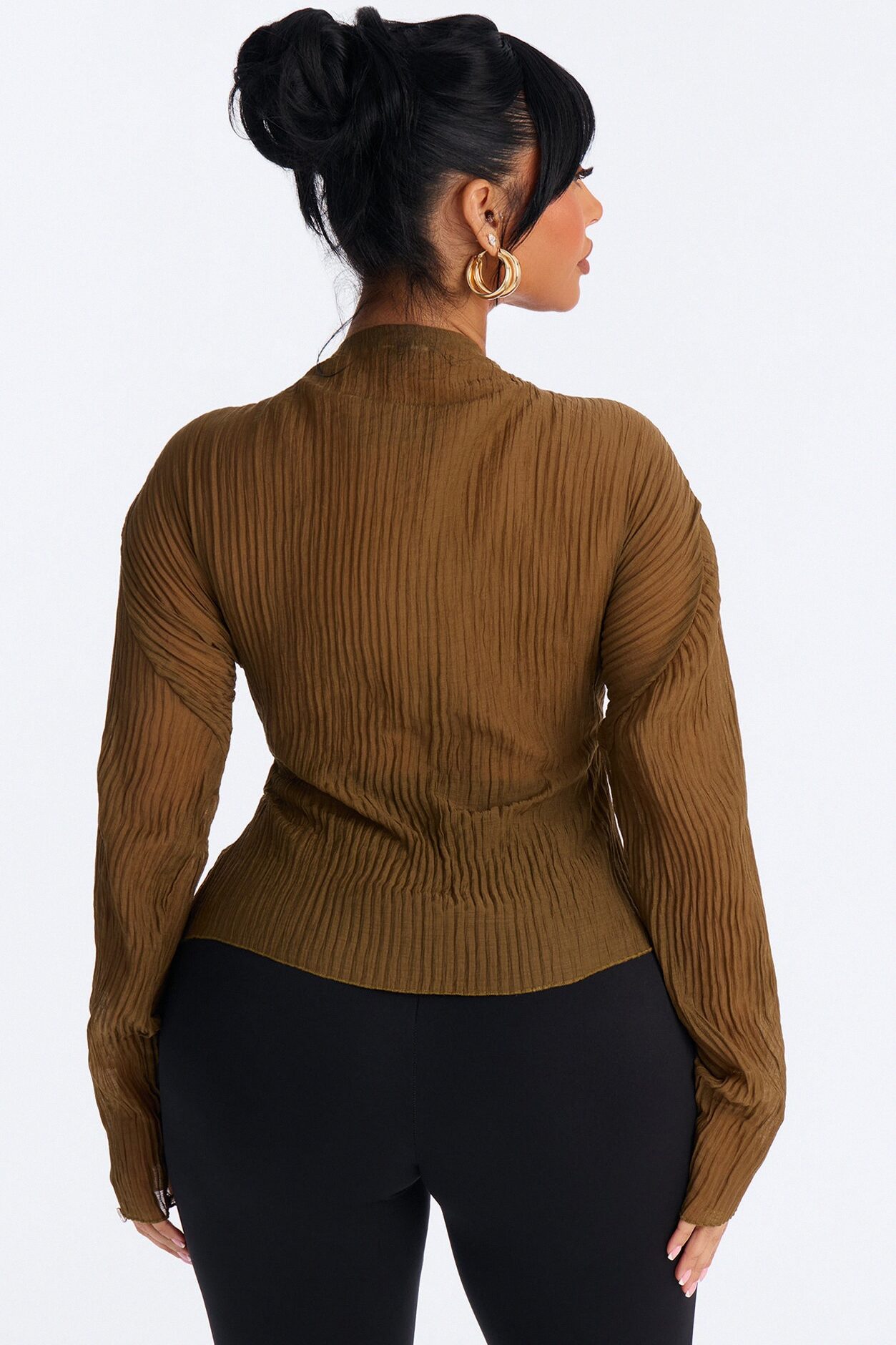 Kasey Front Zip Plisse Top - Olive