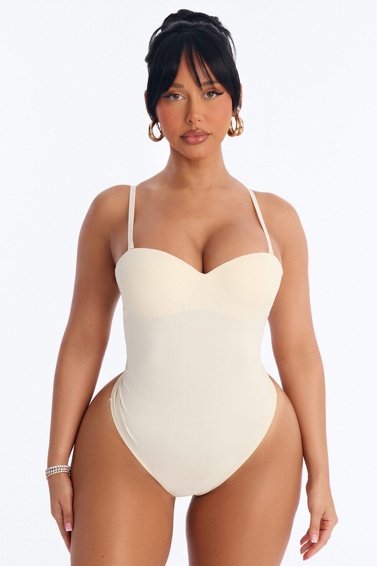 Josie Padded Sweetheart Neck Spaghetti Strap Bodysuit - Cream
