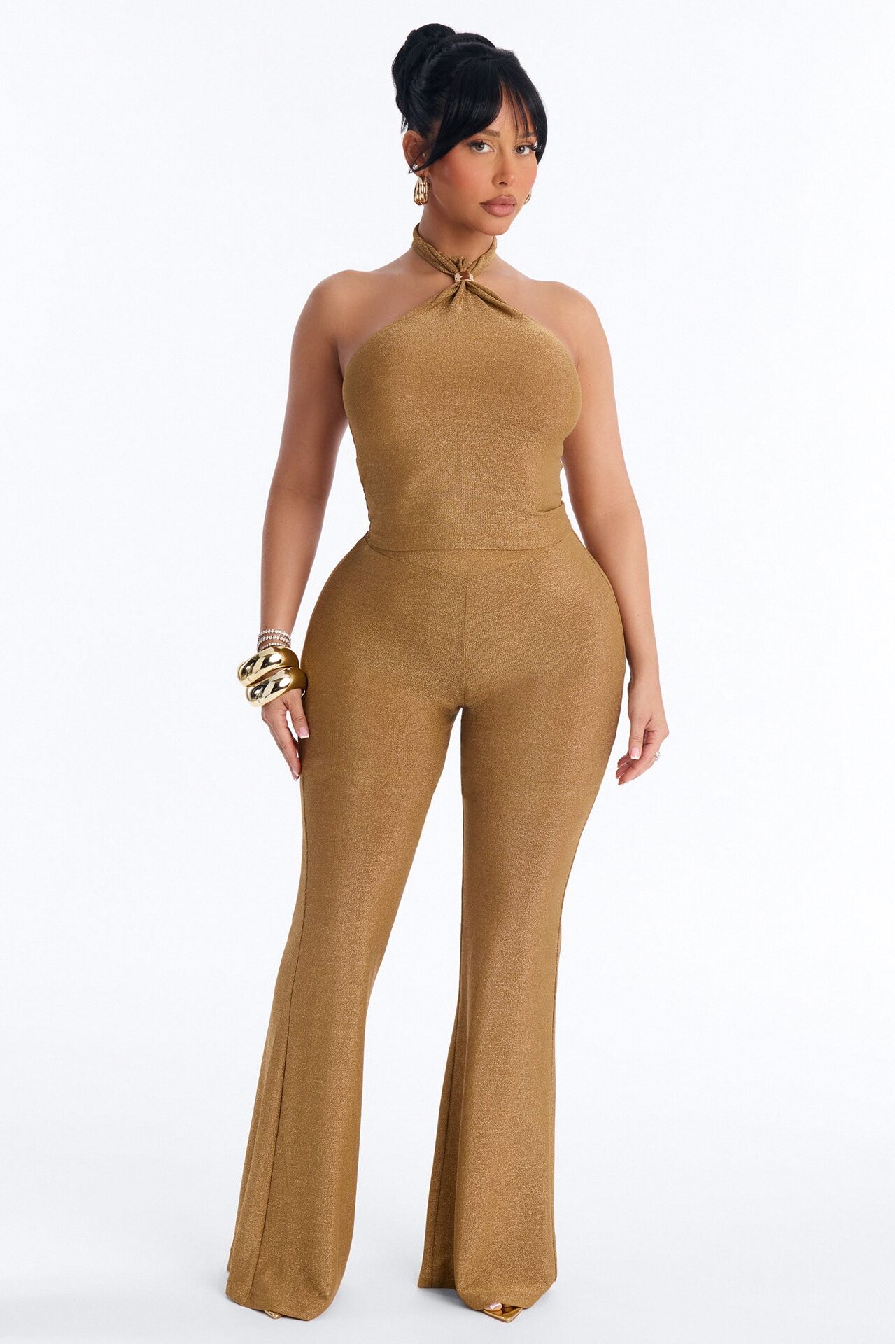 Golden Girl Metallic Knit Pant Set - Gold