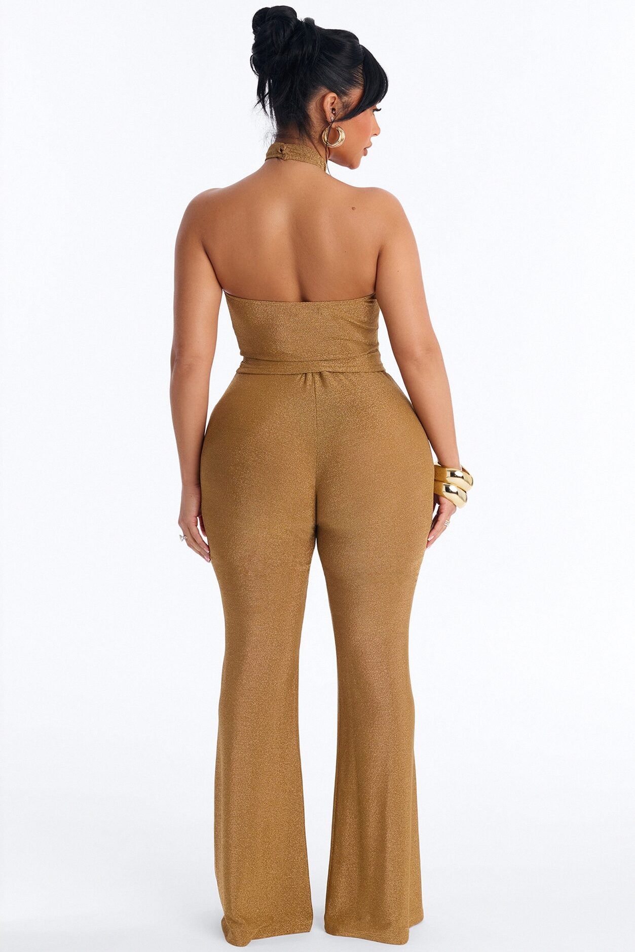 Golden Girl Metallic Knit Pant Set - Gold