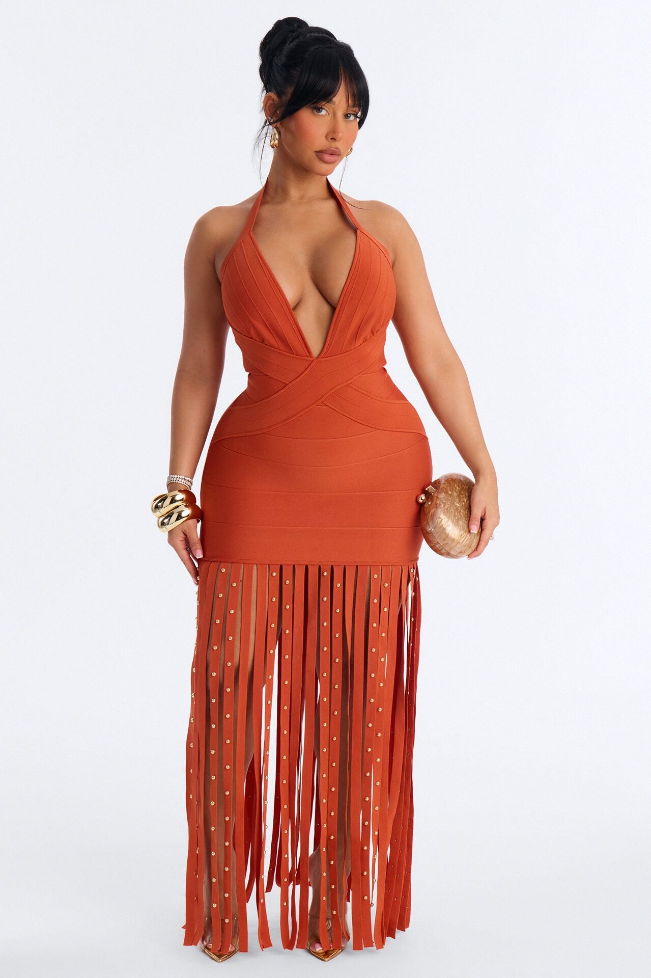 Valeria Bandage Fringe Maxi Dress - Rust