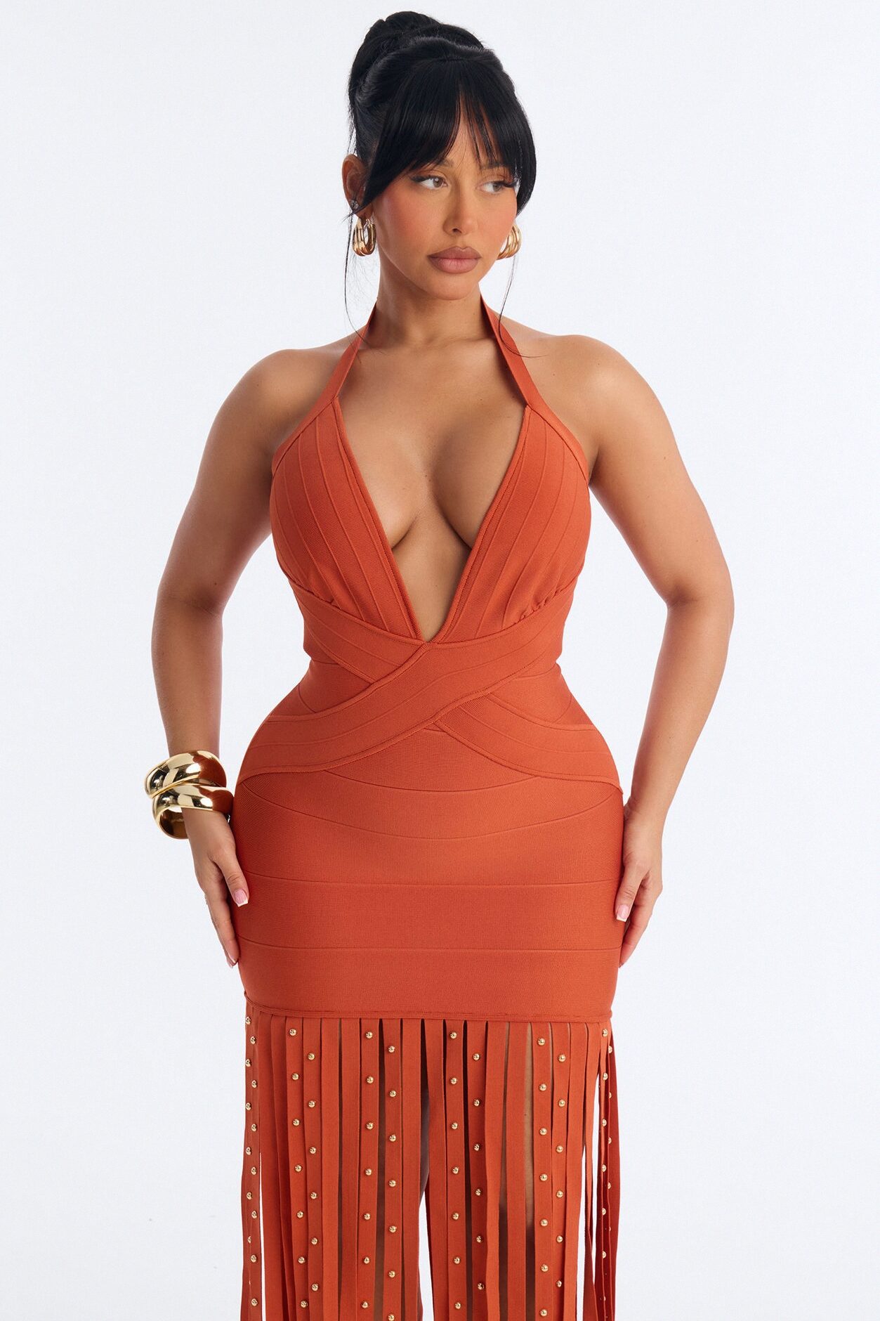 Valeria Bandage Fringe Maxi Dress - Rust