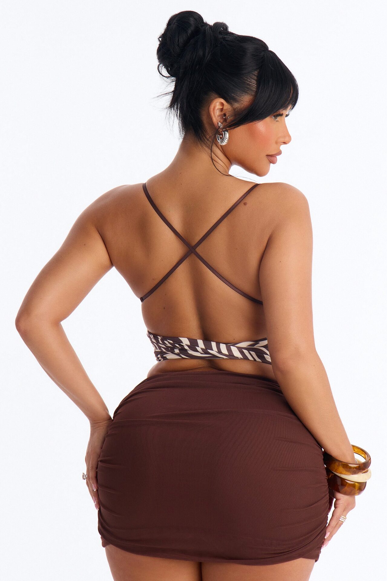 Savannah Zebra Tie Waist Tank Top - Brown/combo
