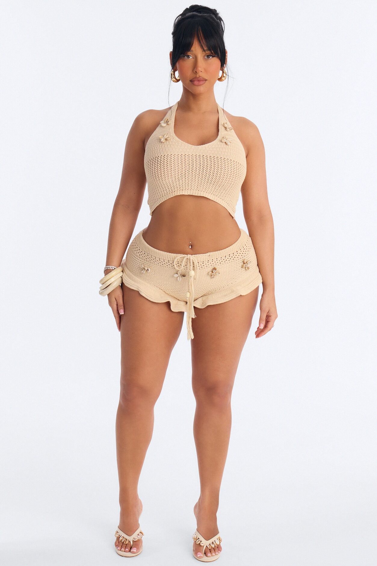 Beach Crush Seashell Crochet Micro Short - Natural