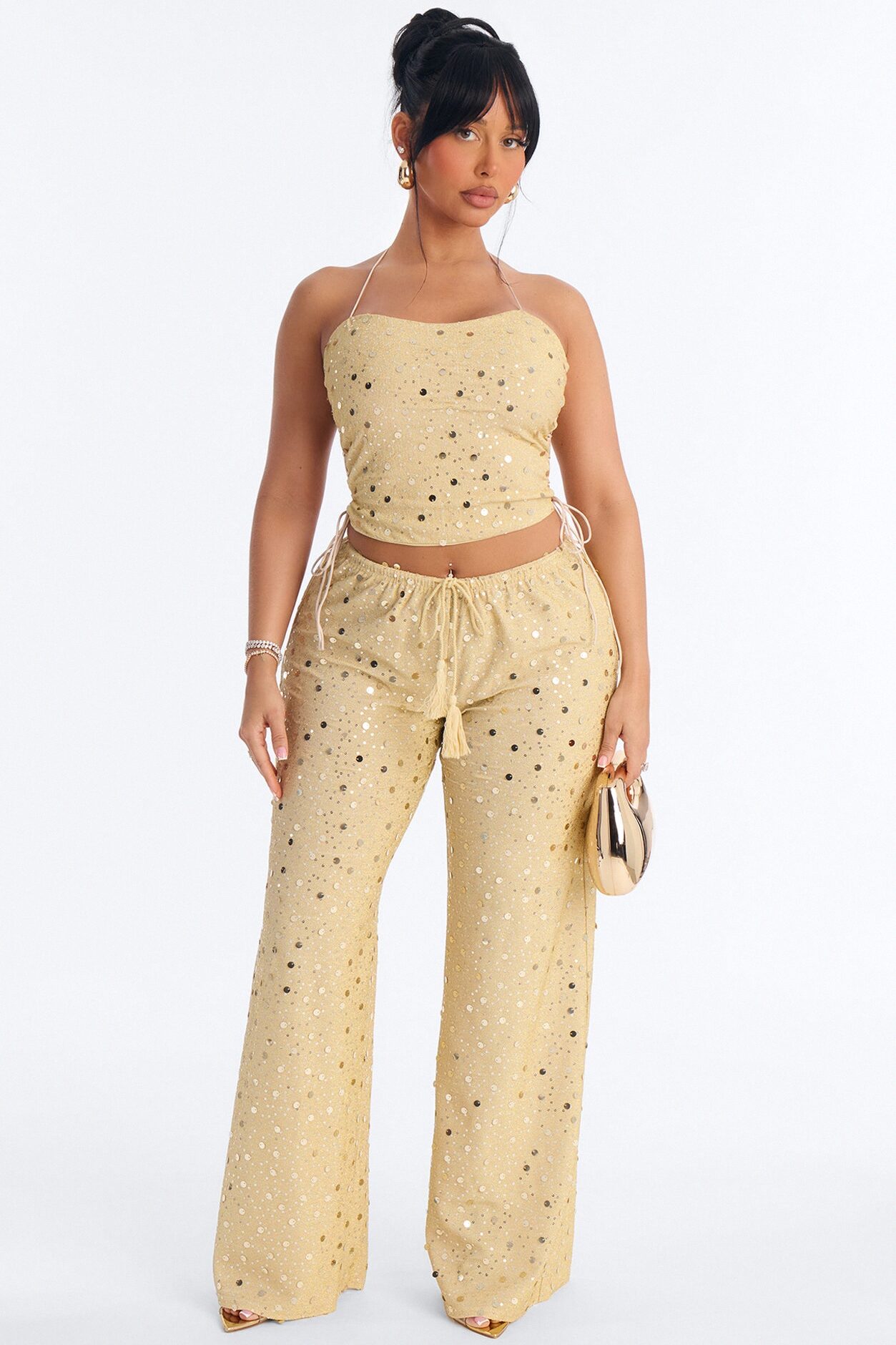 Beach Club Icon Sequin Pant Set - Gold