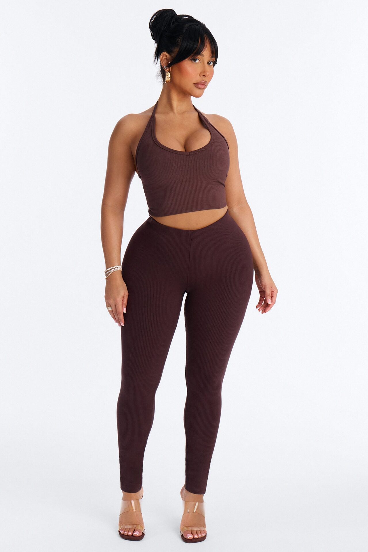 Ultra Ribbed Mid Rise Legging - Chocolate