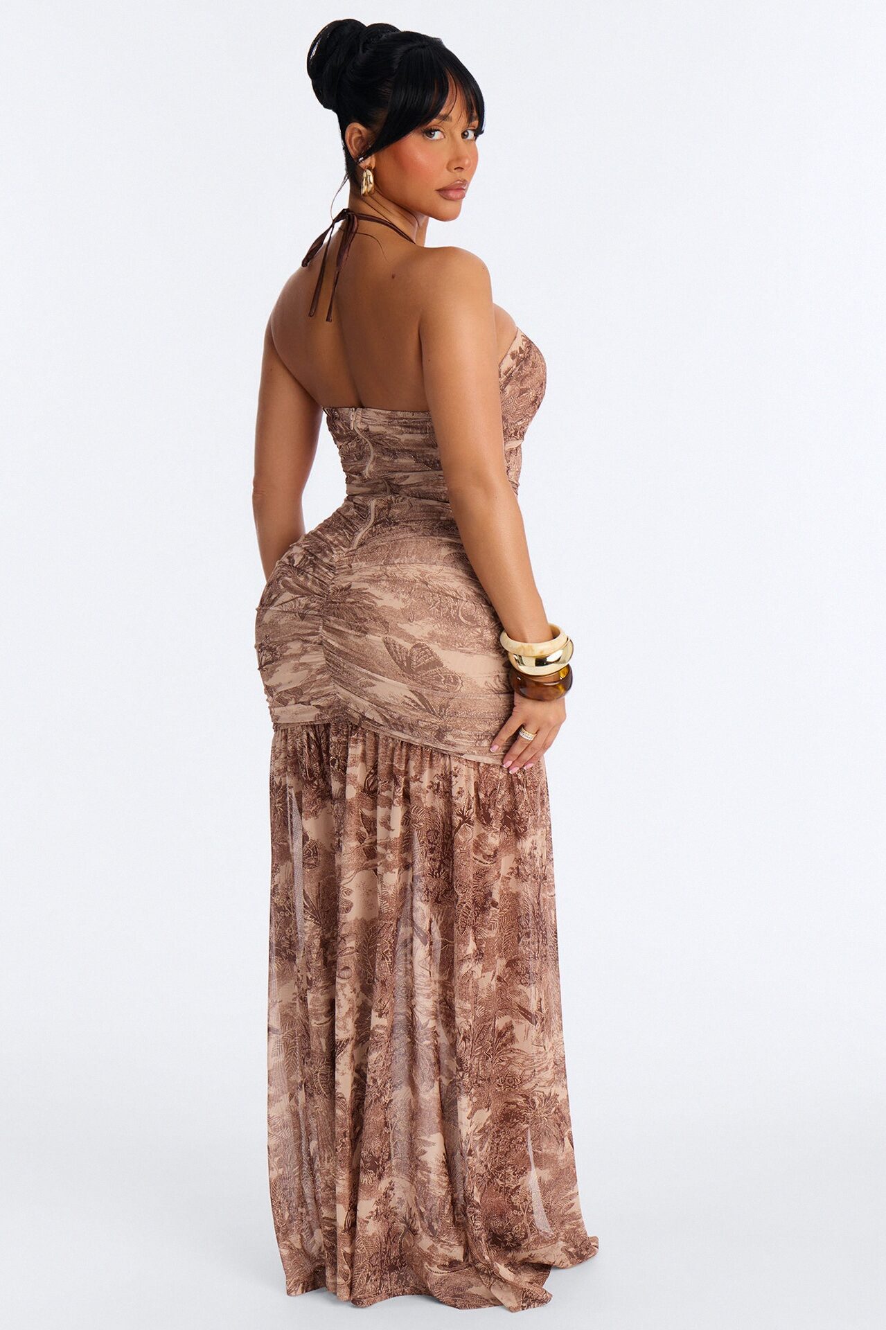 Golden Sands Halter Maxi Dress - Brown/combo