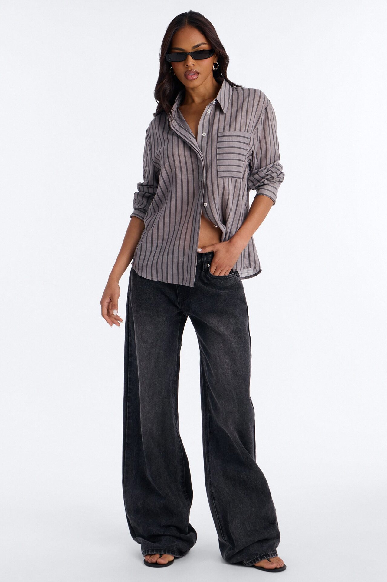 Wishing For It Striped Linen Shirt - Grey