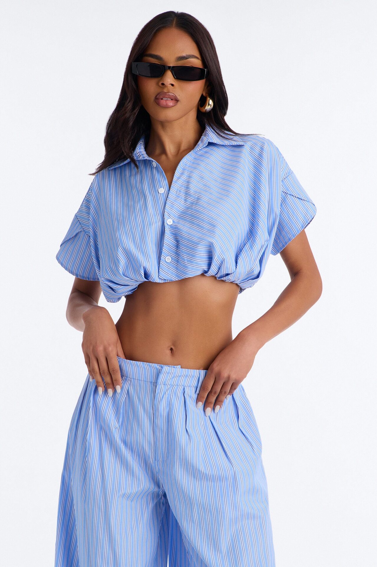 Mila Pinstripe Pant Set - Blue/combo