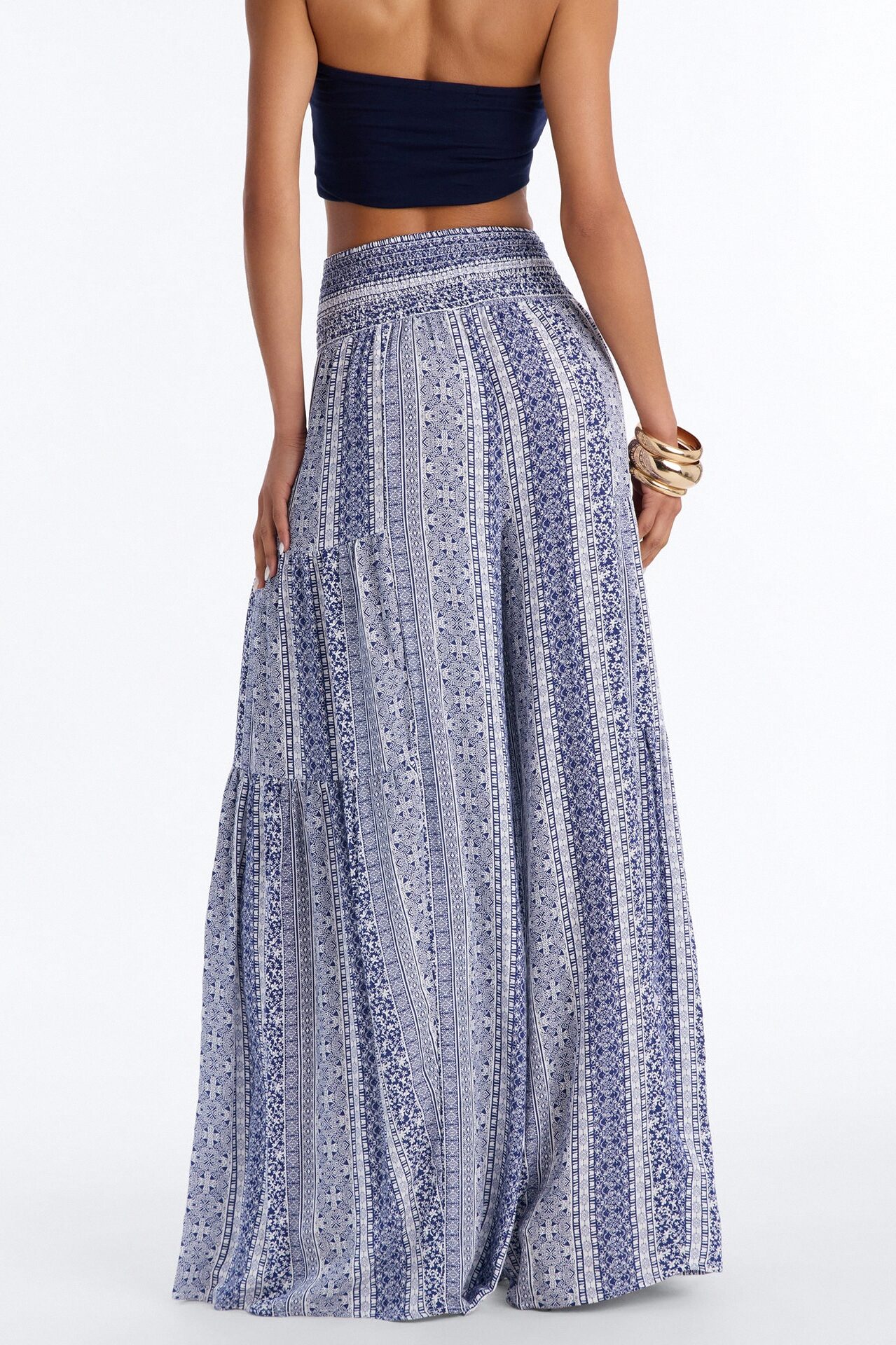 Adina Tie Waist High Rise Wide Leg Pant - Blue/combo