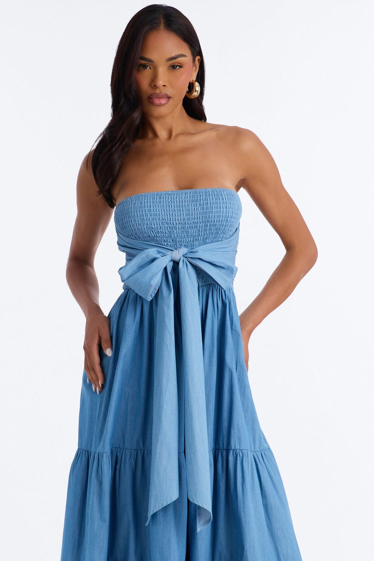 Tier Me Out Wide Leg Jumpsuit - Denim